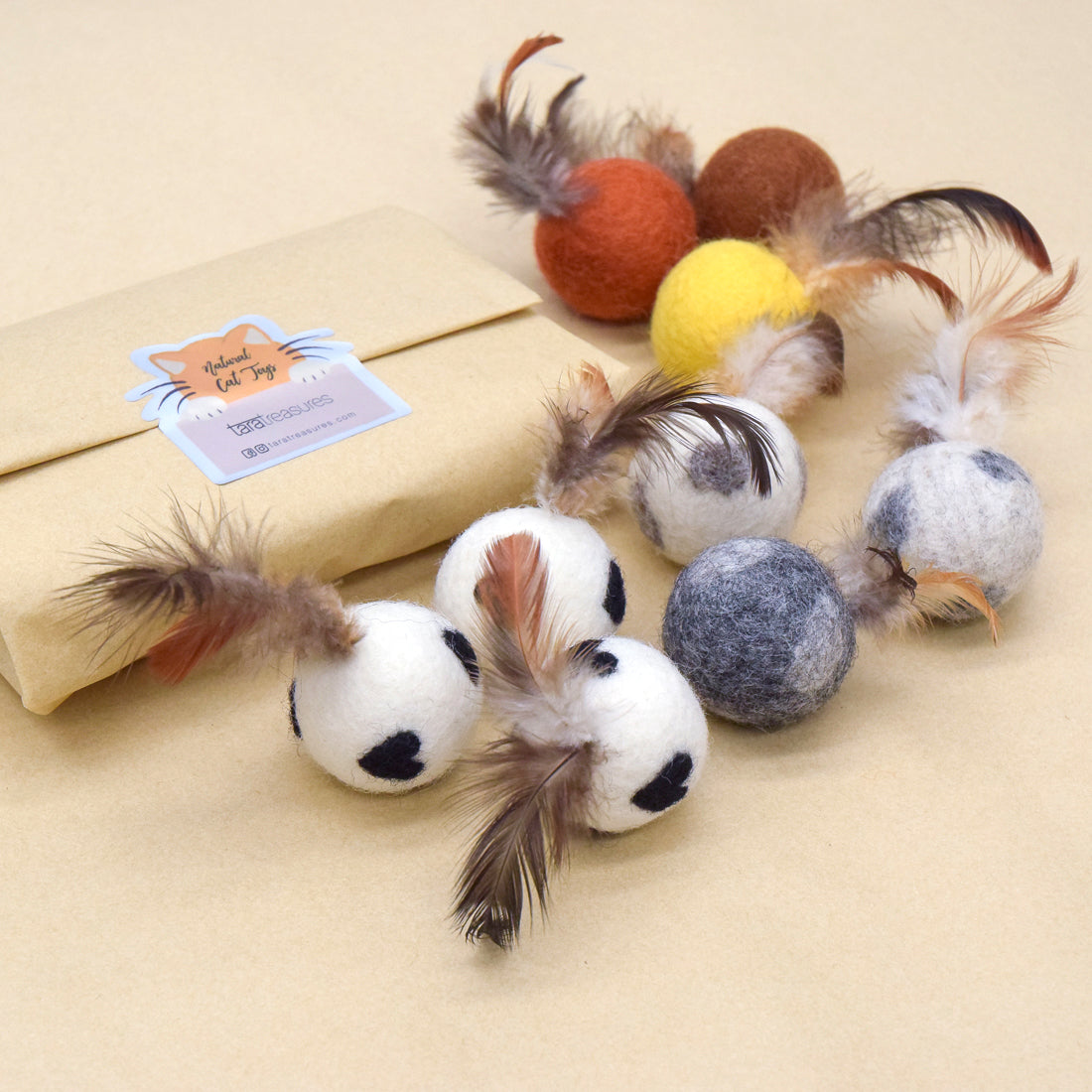 Feather Cat Balls with Dots - Set of 3 - Tara Treasures