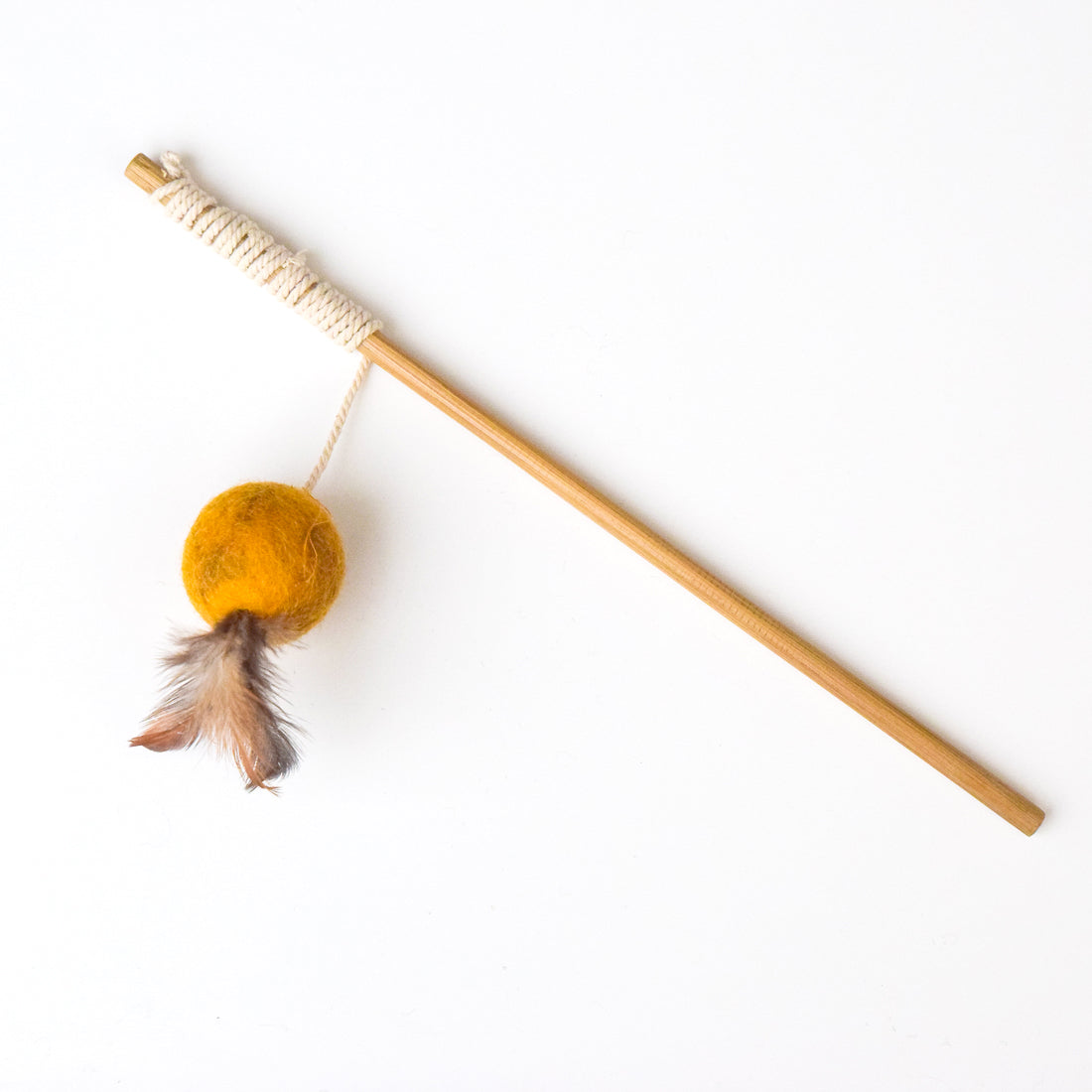 Feather Teaser Ball Cat Wand - Mustard - Tara Treasures