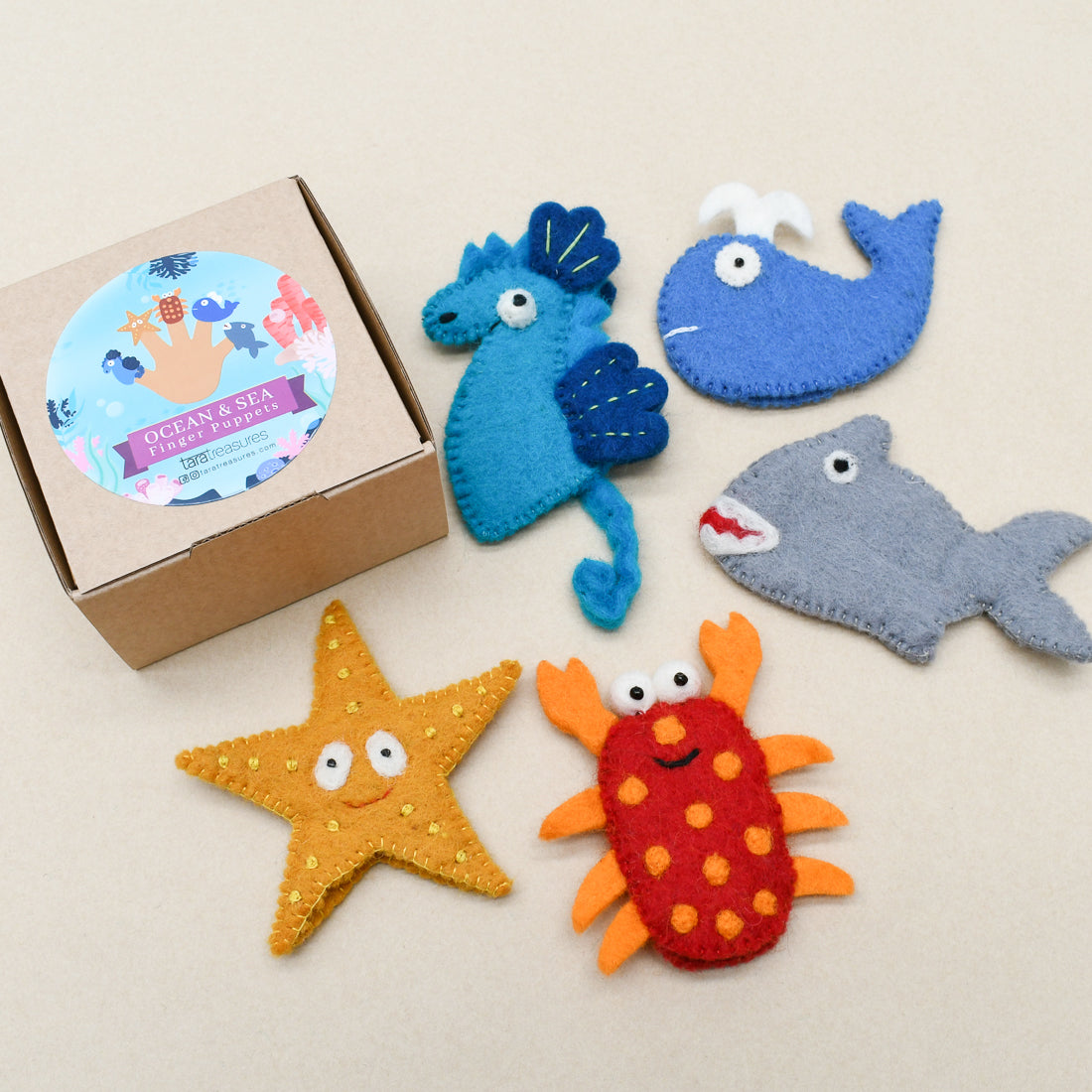 Ocean and Sea Creatures A, Finger Puppet Set - Tara Treasures