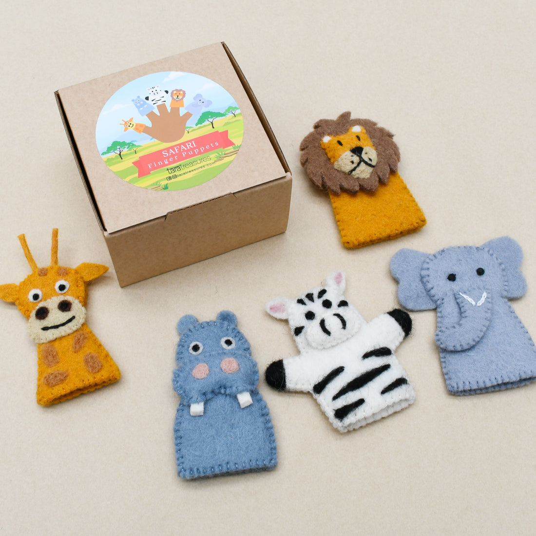 Safari Animals, Finger Puppet Set - Tara Treasures