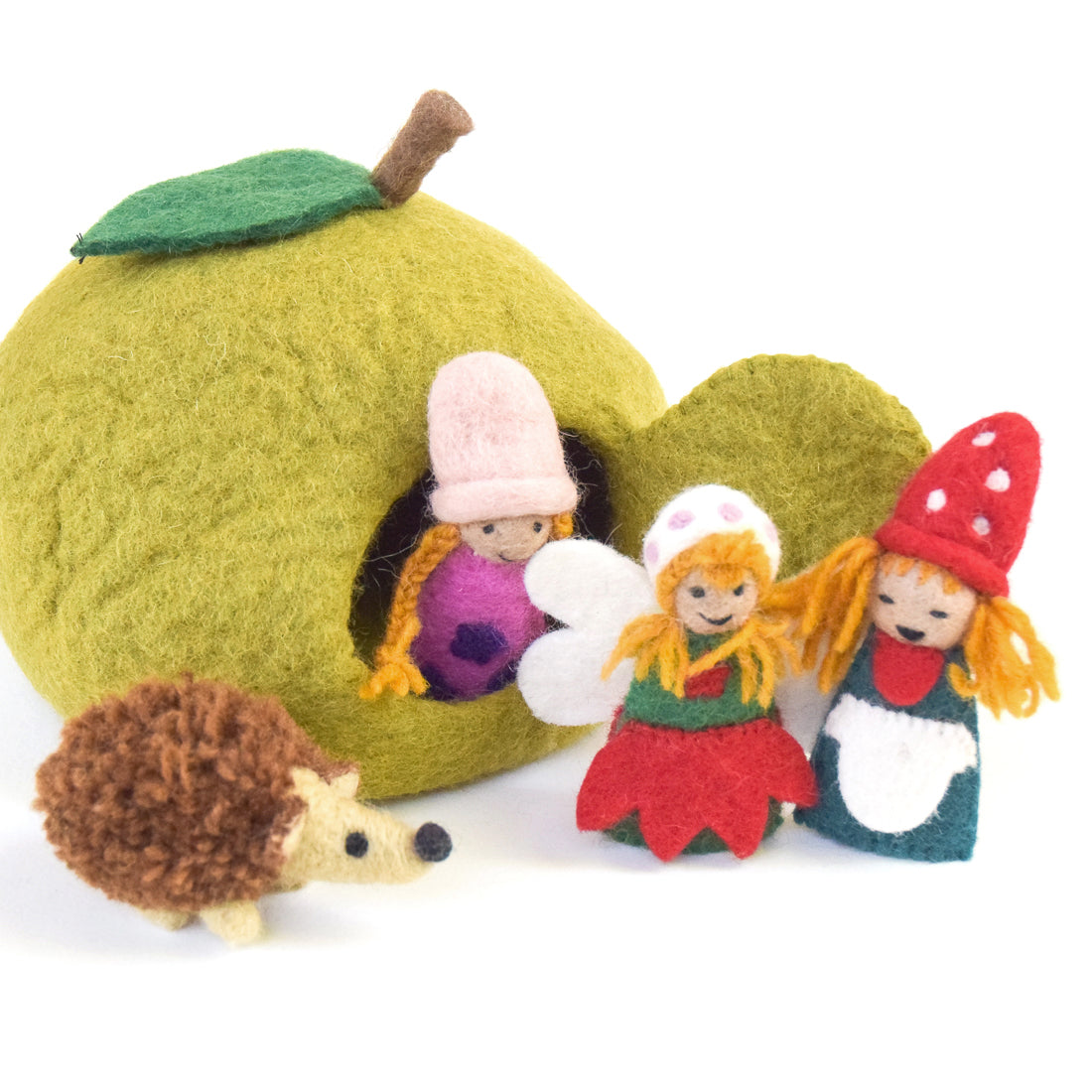 Felt Green Apple House with Hedgehog Toy - Tara Treasures