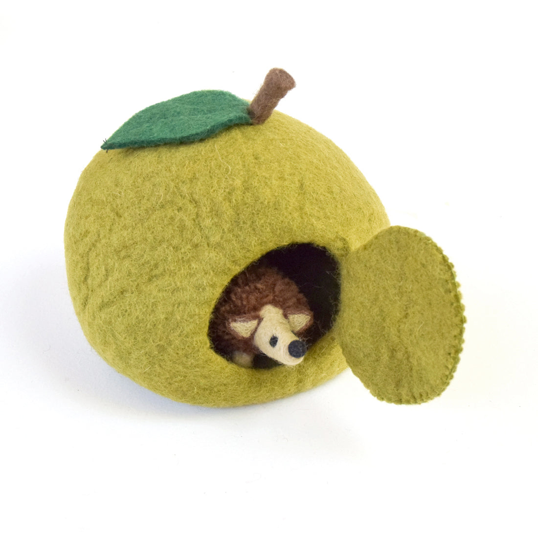 Felt Green Apple House with Hedgehog Toy - Tara Treasures