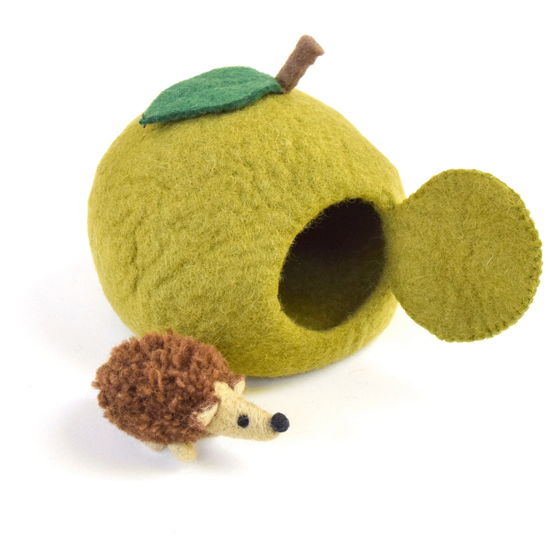 Felt Green Apple House with Hedgehog Toy - Tara Treasures