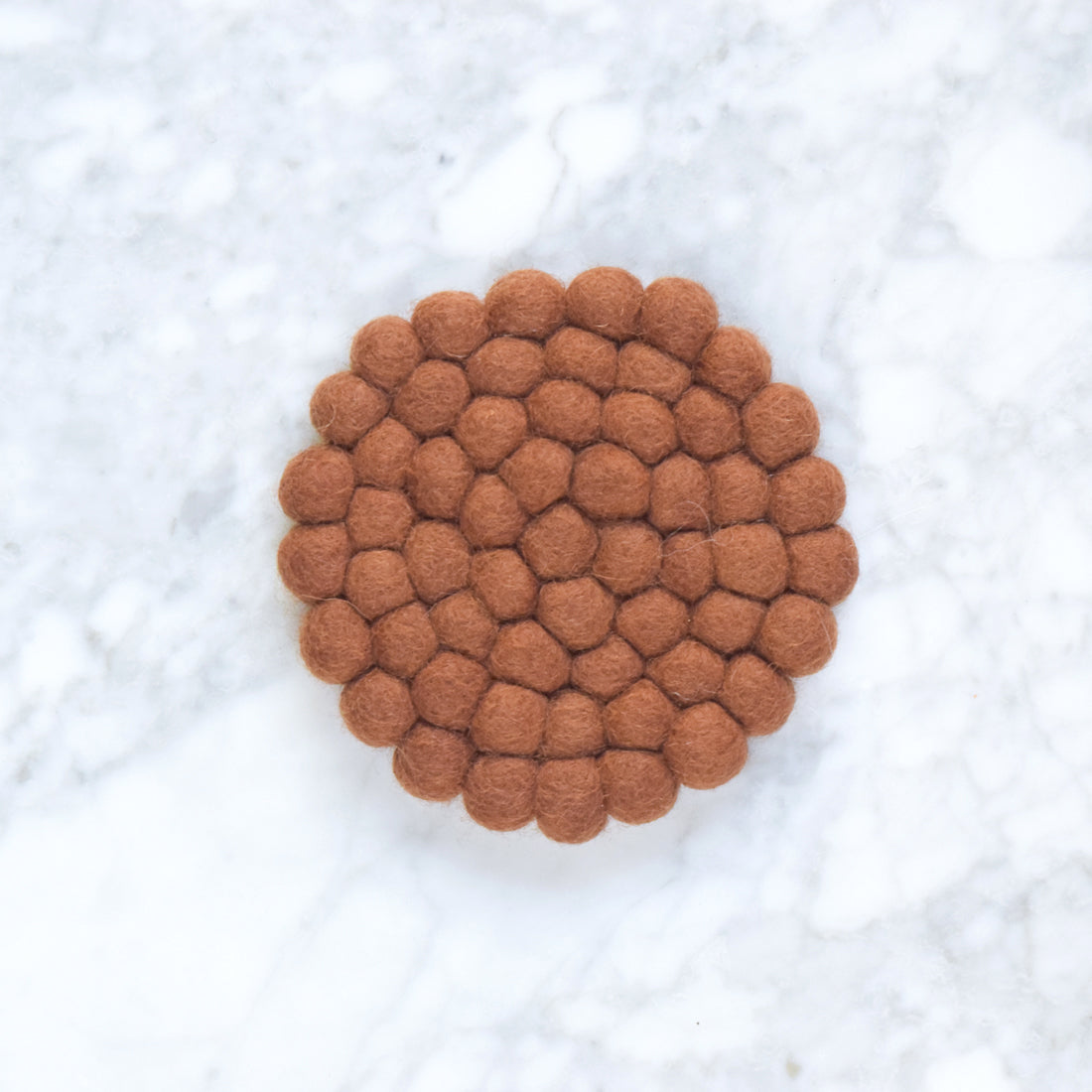 Felt Ball Cup Coasters - Chestnut Brown Bundle of 4 - Tara Treasures