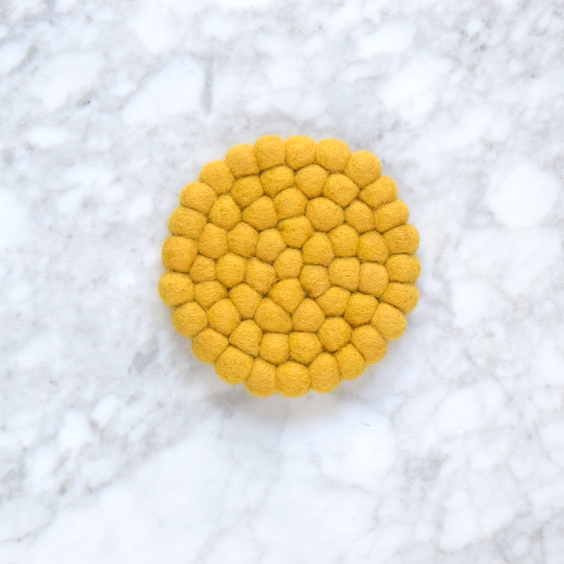 Felt Ball Cup Coasters - Mustard Yellow Bundle of 6 - Tara Treasures