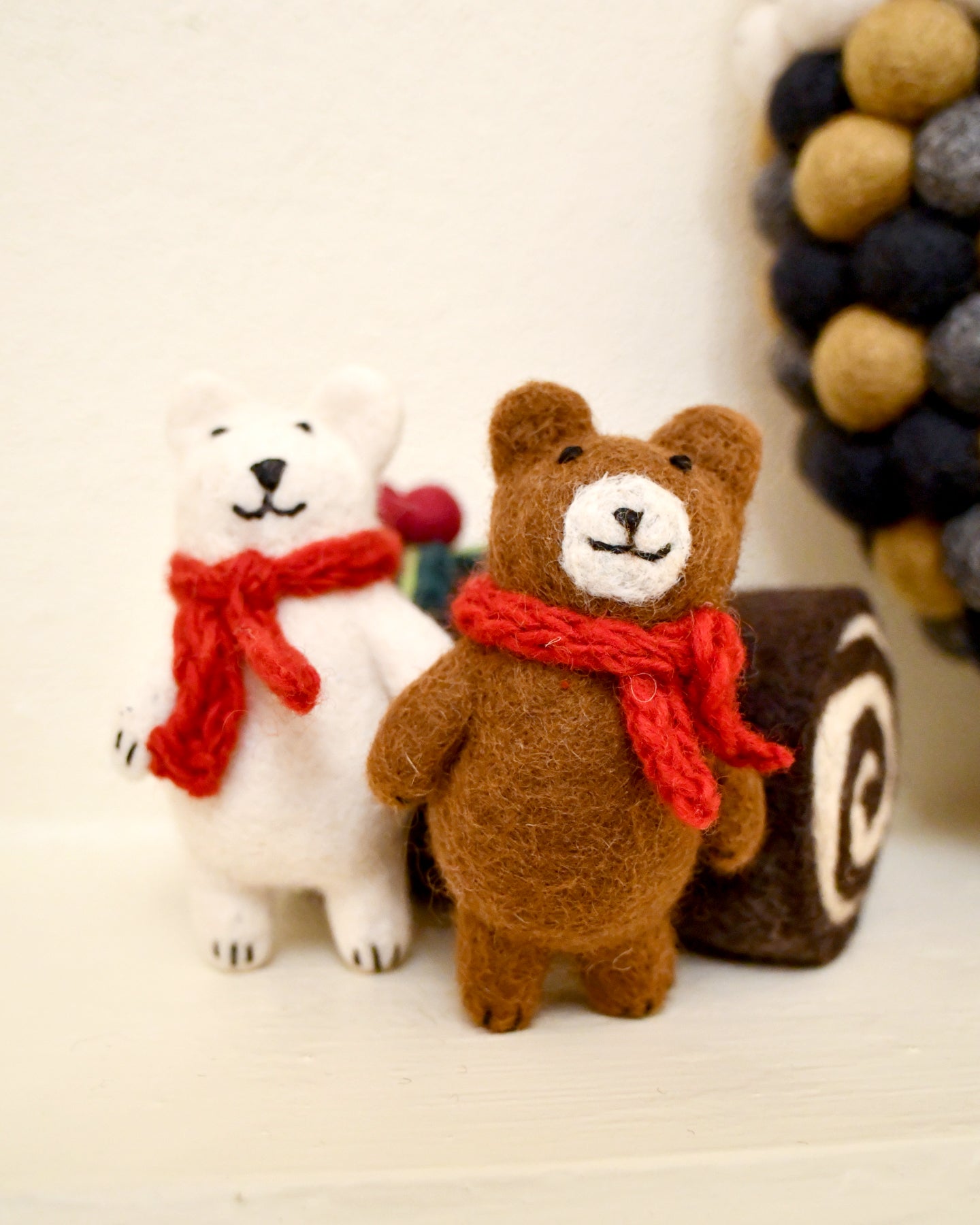 Felt Polar Bear with Red Scarf Toy