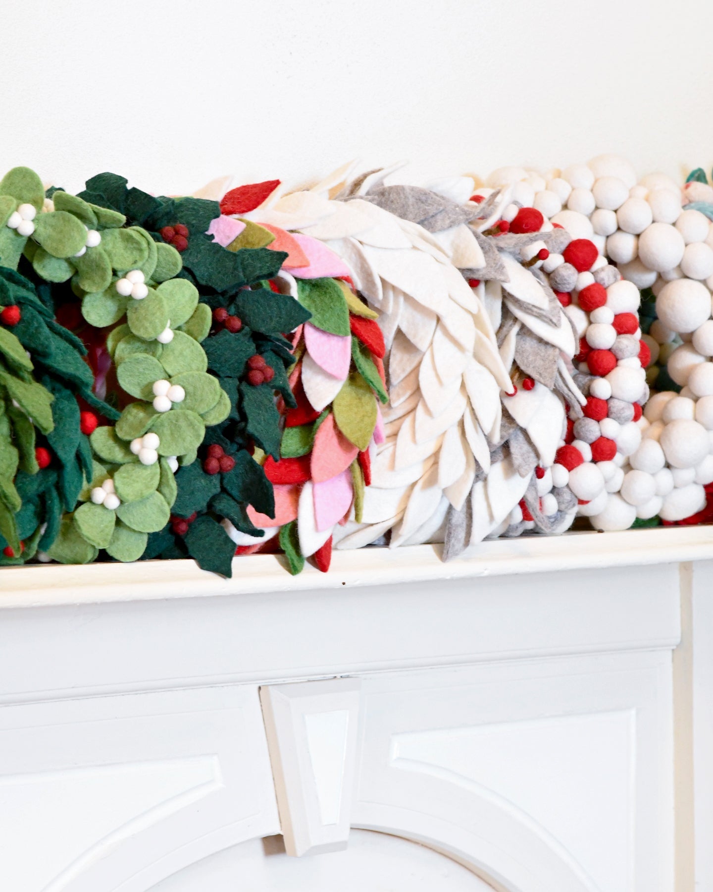 Felt Ball Wreath - Grey, White and Red