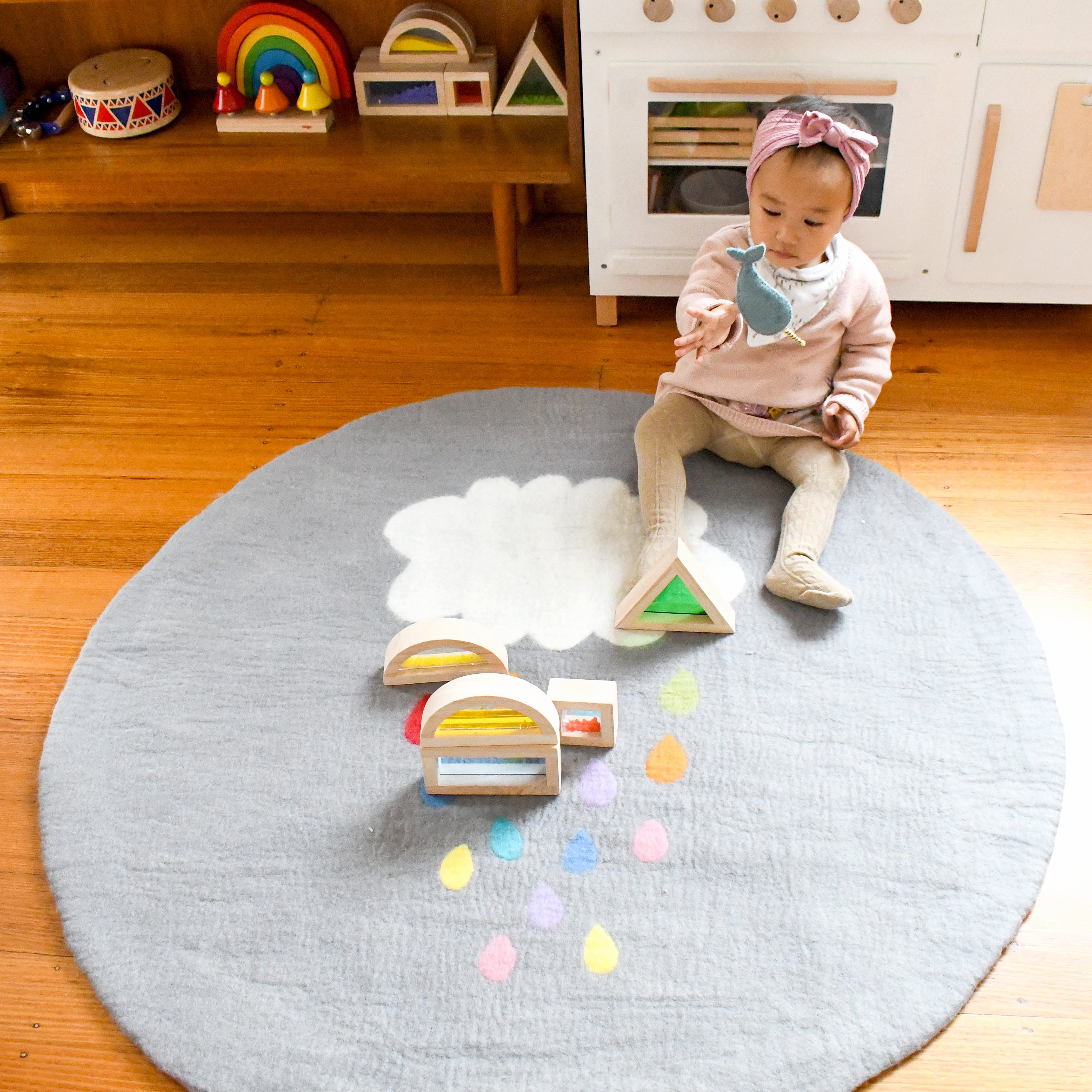 Felt Nursery Rug - Cloud with Raindrops - Tara Treasures