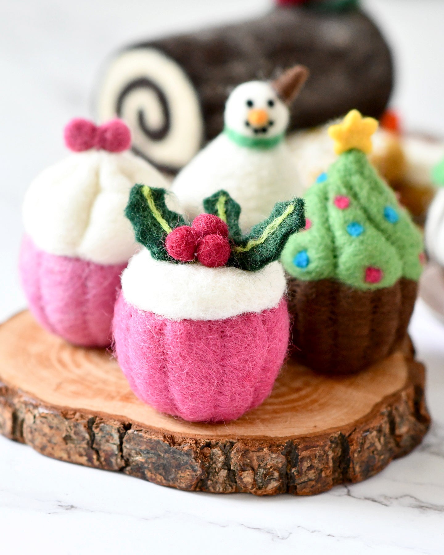 Felt Cupcake - Holly Berry - Tara Treasures