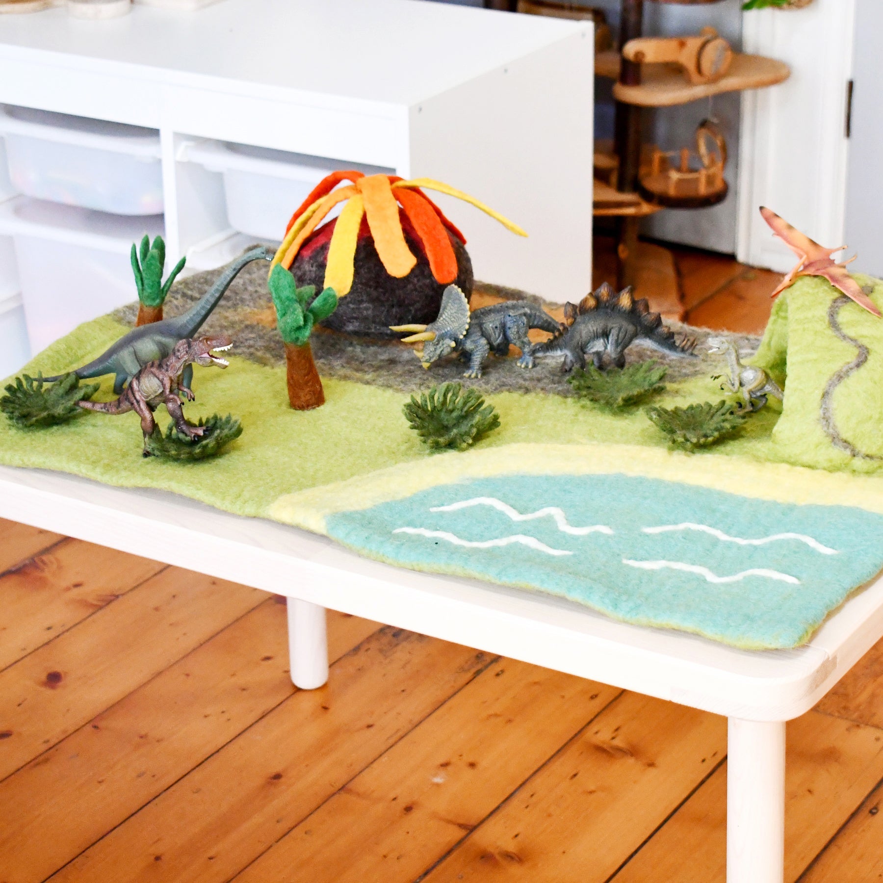 Large Dinosaur Land with Volcano Play Mat Playscape - Tara Treasures