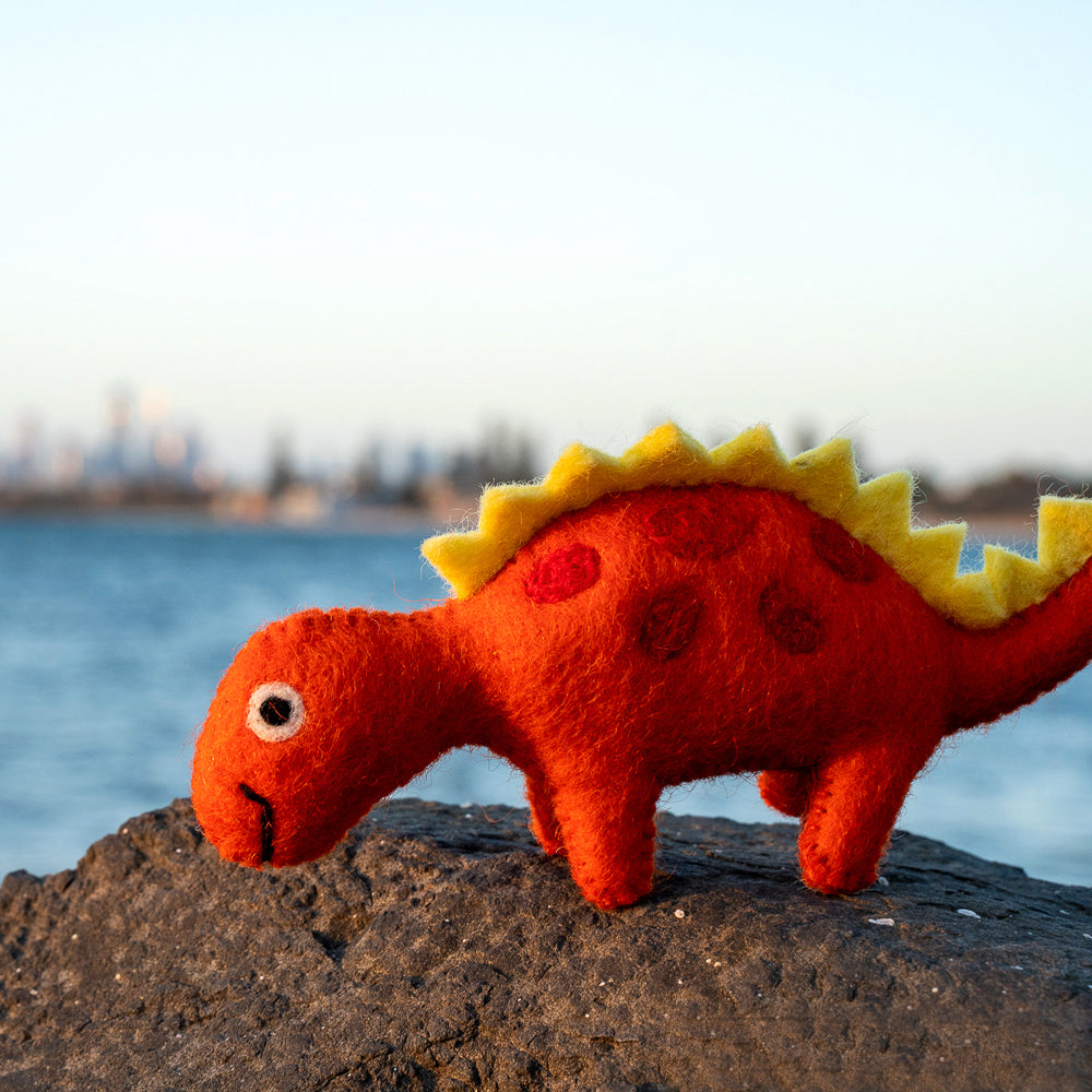 Felt Dinosaur Toy - Yellow Spikes - Tara Treasures