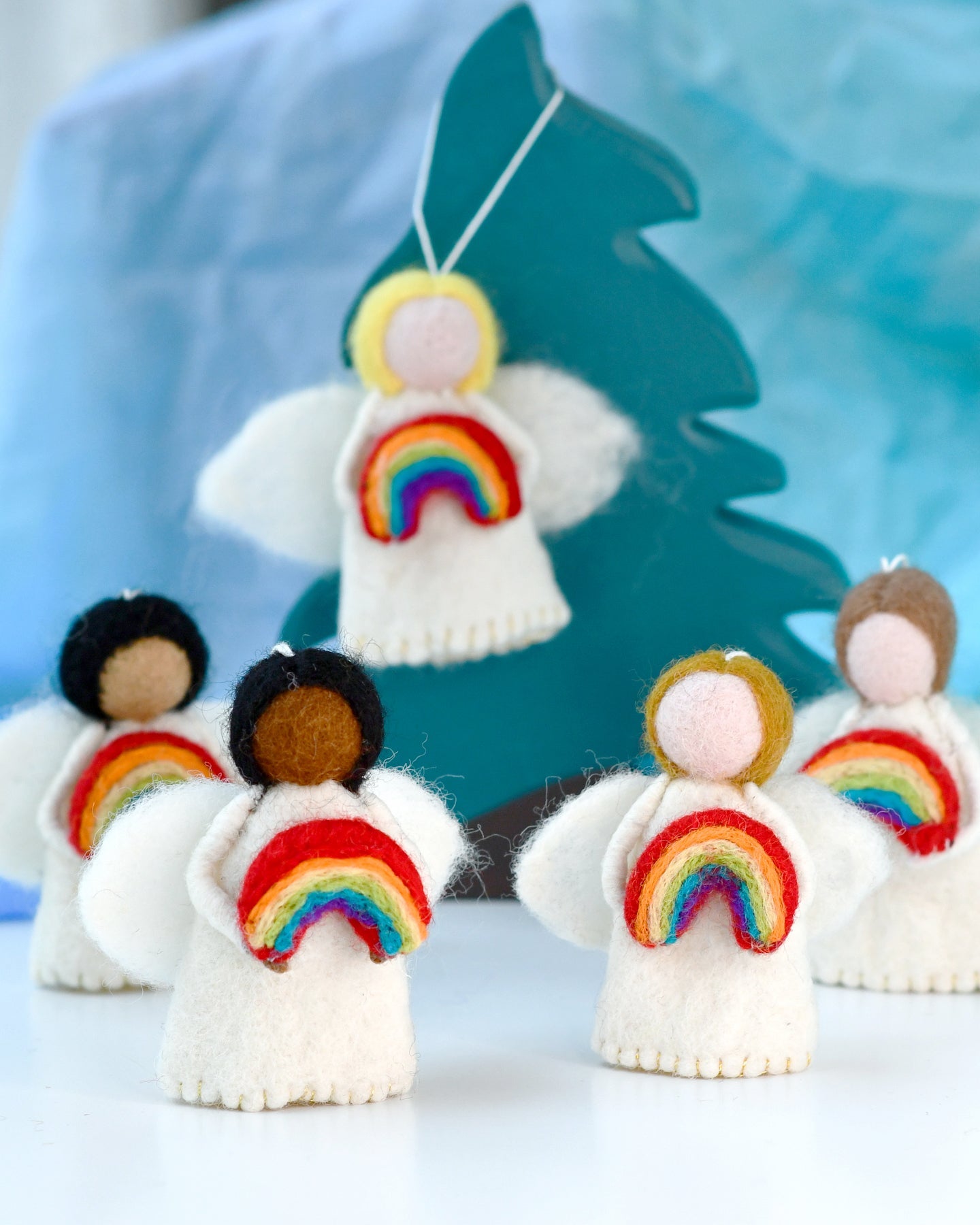 Felt Waldorf Diversity Angel with Rainbow - Black Hair - Tara Treasures