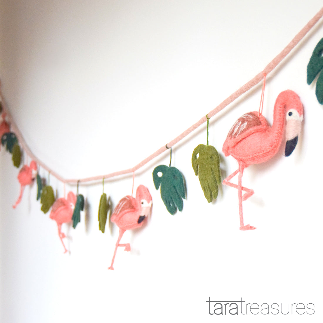 Pink Flamingo Tiki Felt Garland - Tara Treasures