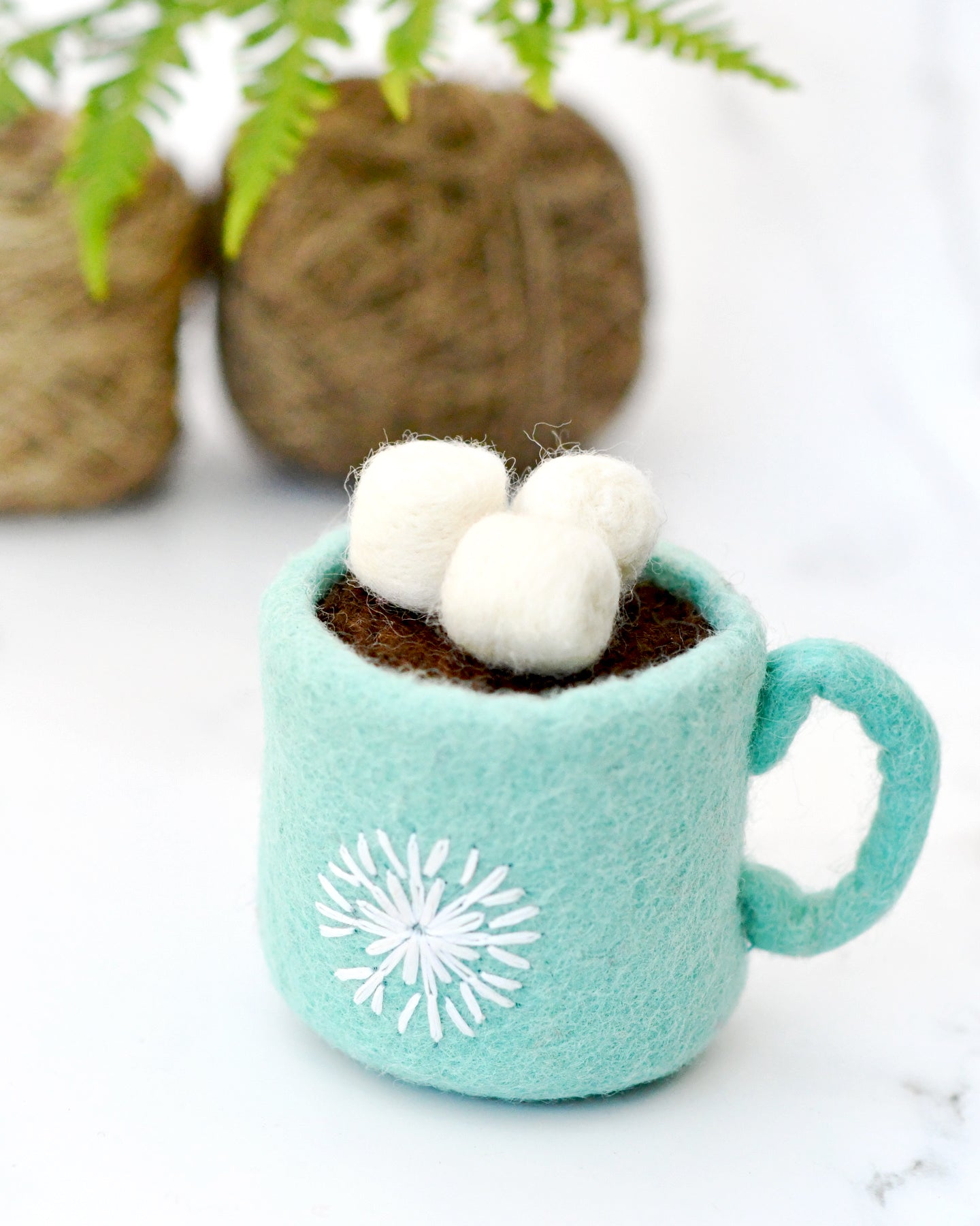 Felt Hot Chocolate Cacao with Marshmallows (Blue Cup) - Tara Treasures