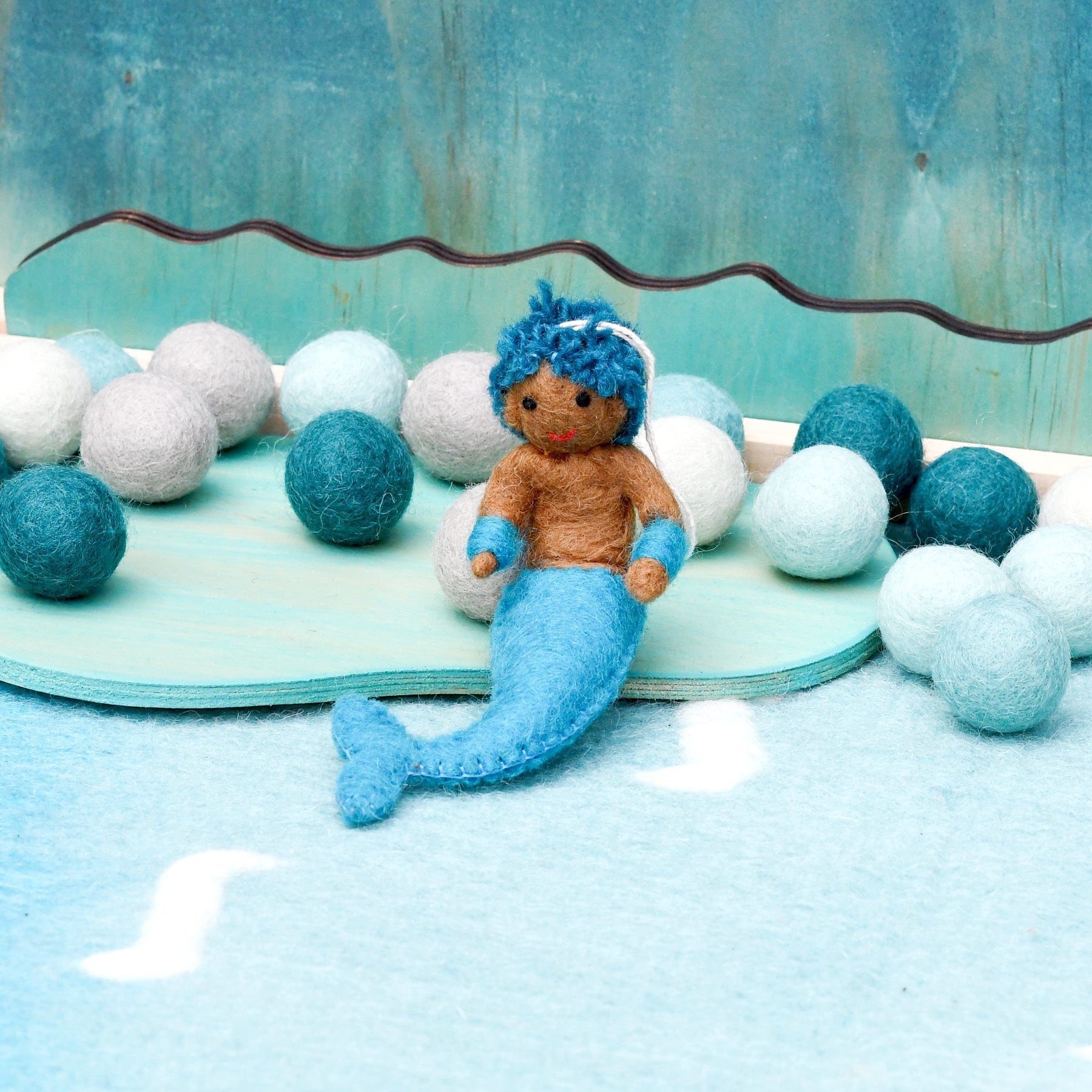 Felt Coral Merman Hanging - Blue Tail - Tara Treasures