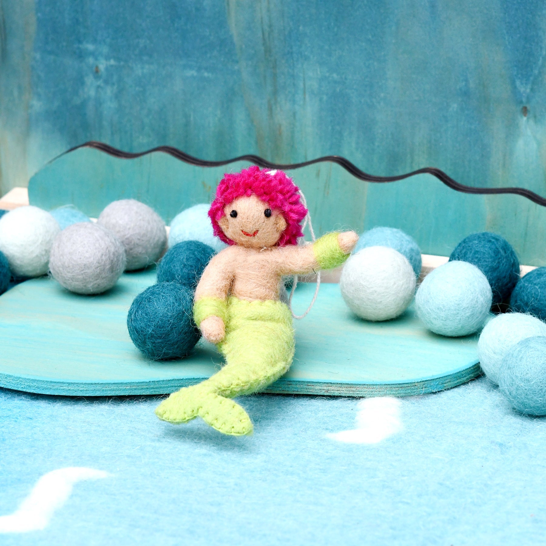 Felt Coral Merman Hanging - Lime Green Tail - Tara Treasures