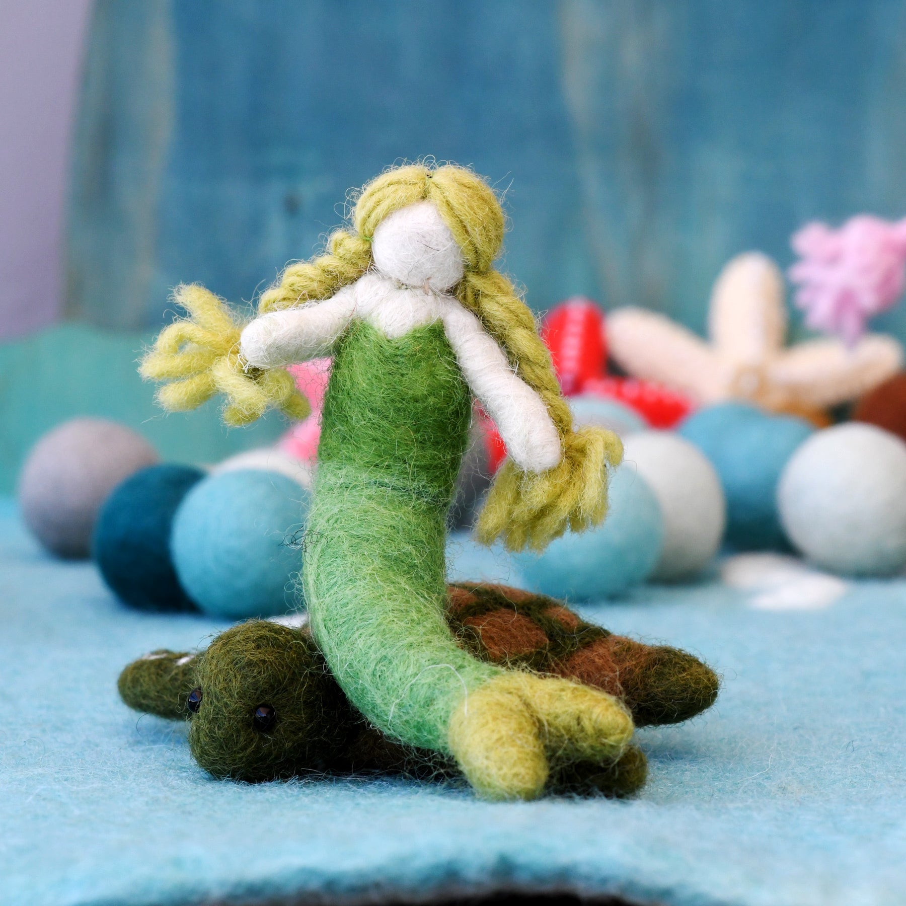 Felt Waldorf Mermaid - Green Hair - Tara Treasures