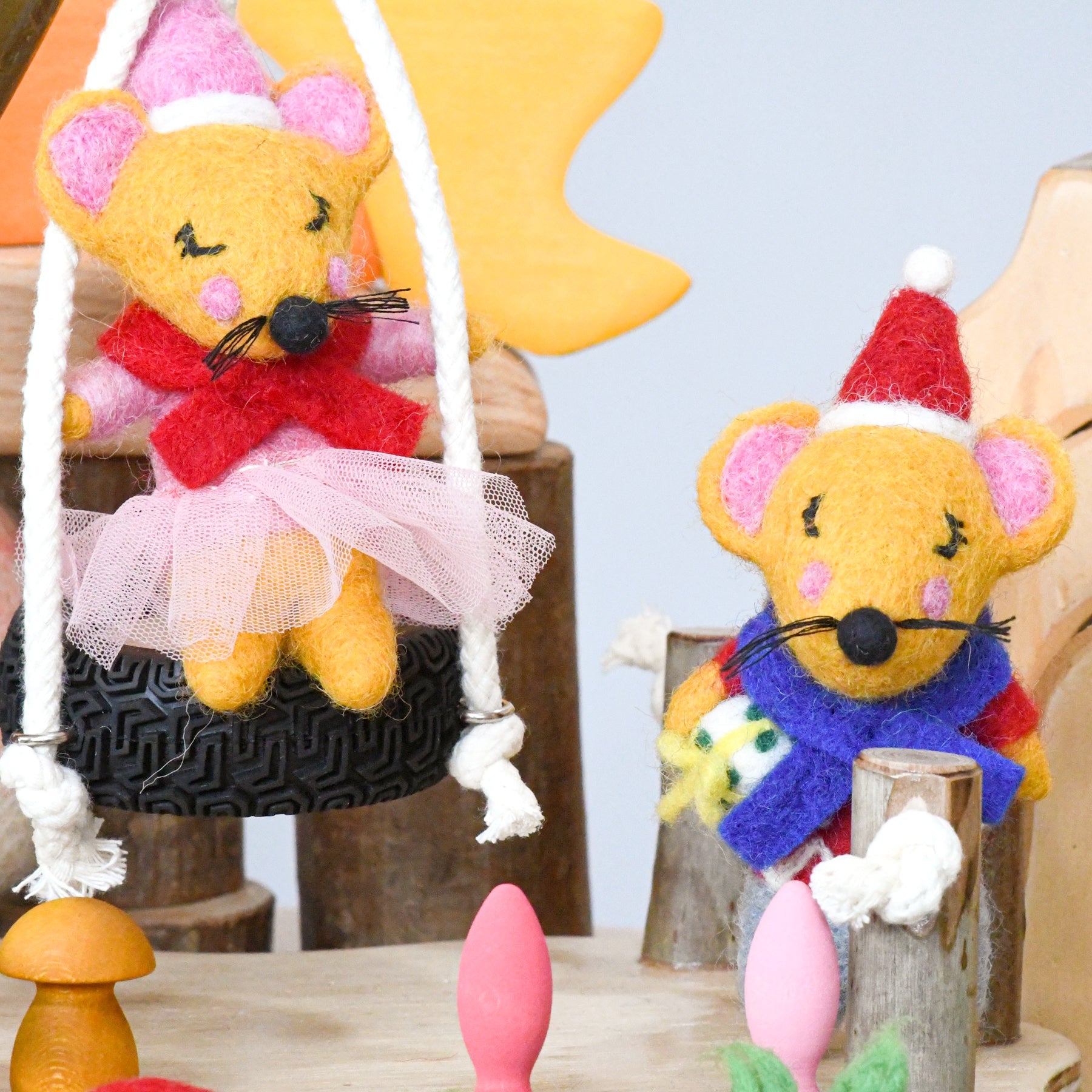 Felt Girl Christmas Mouse Ornament - Tara Treasures