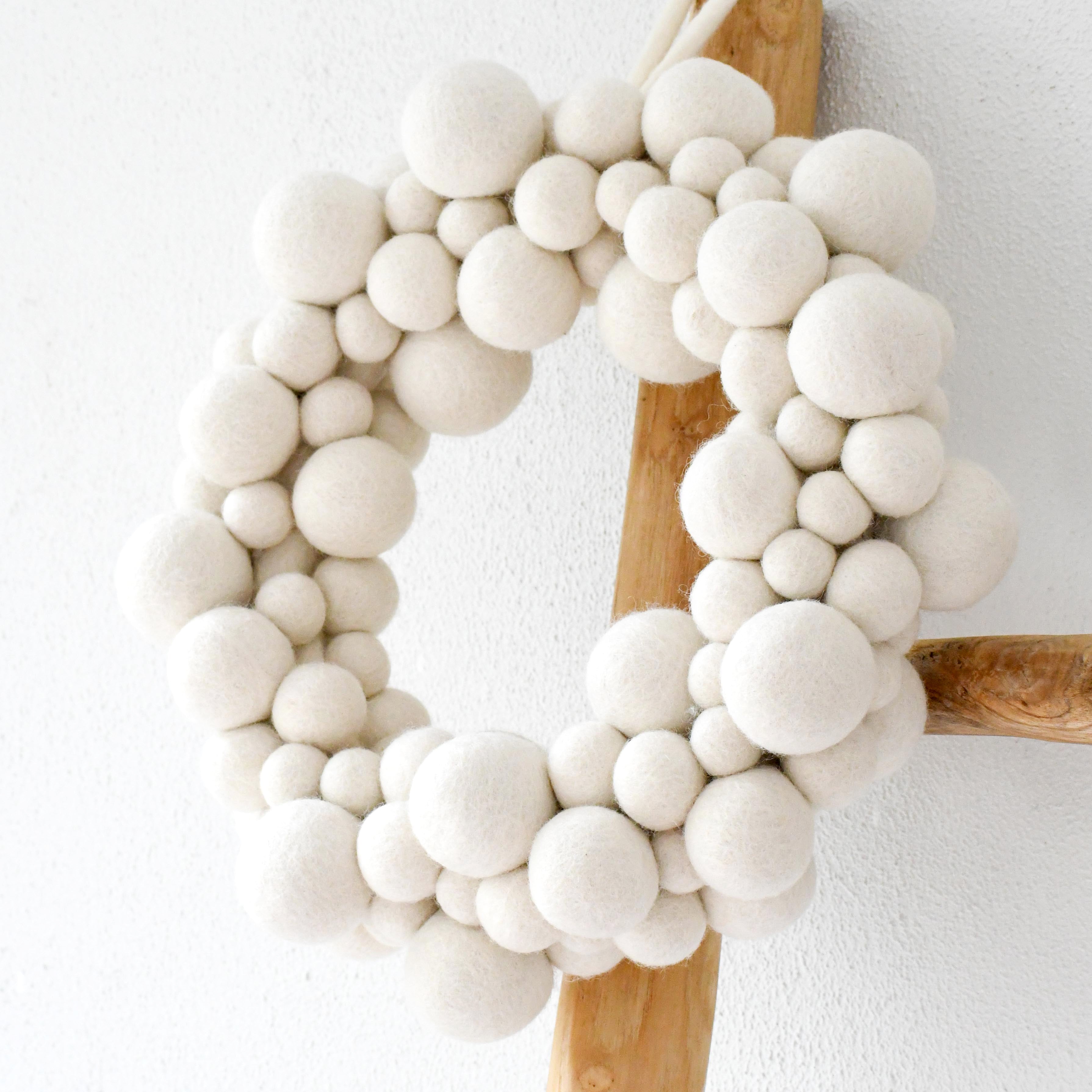 Felt Ball Wreath - White - Tara Treasures