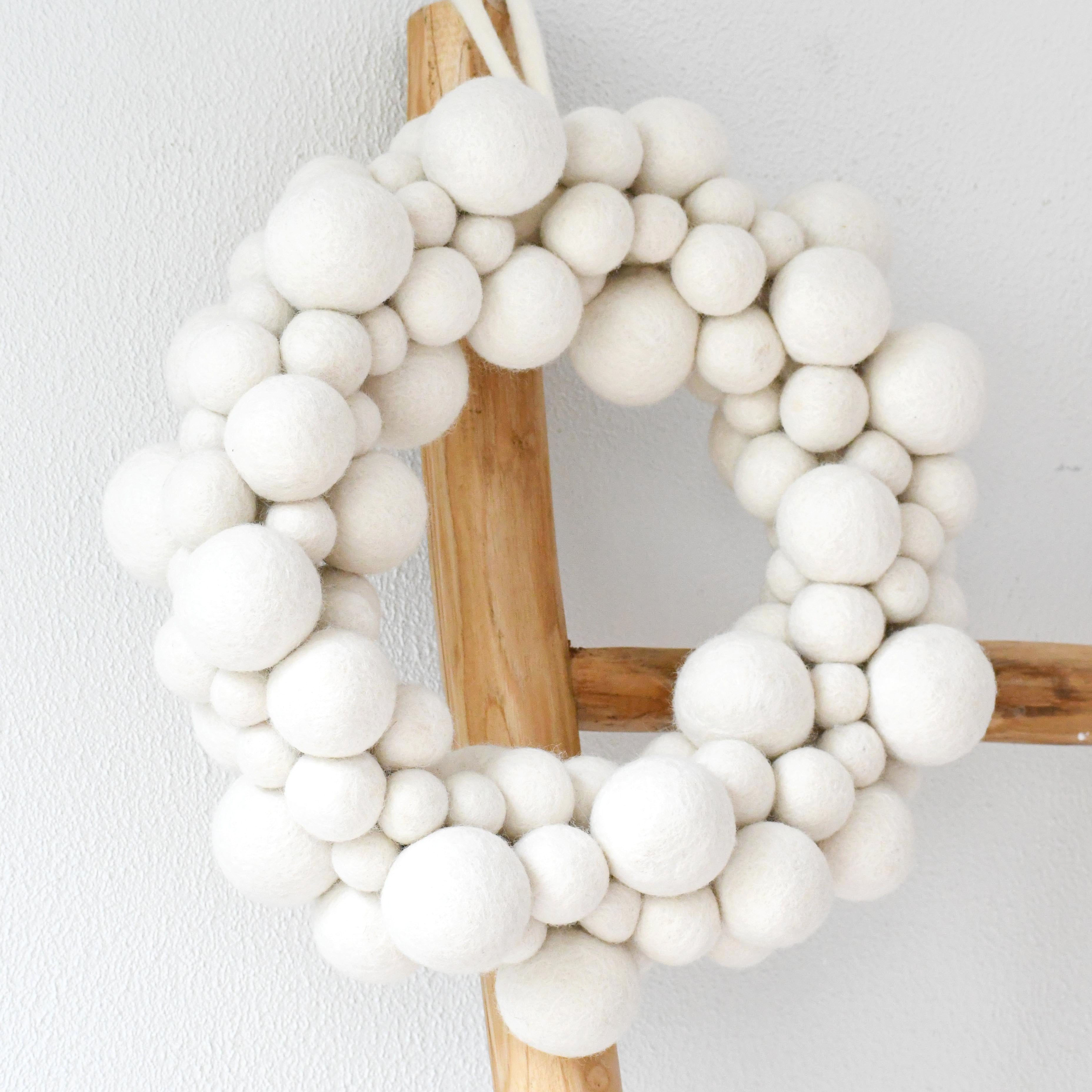 Felt Ball Wreath - White - Tara Treasures