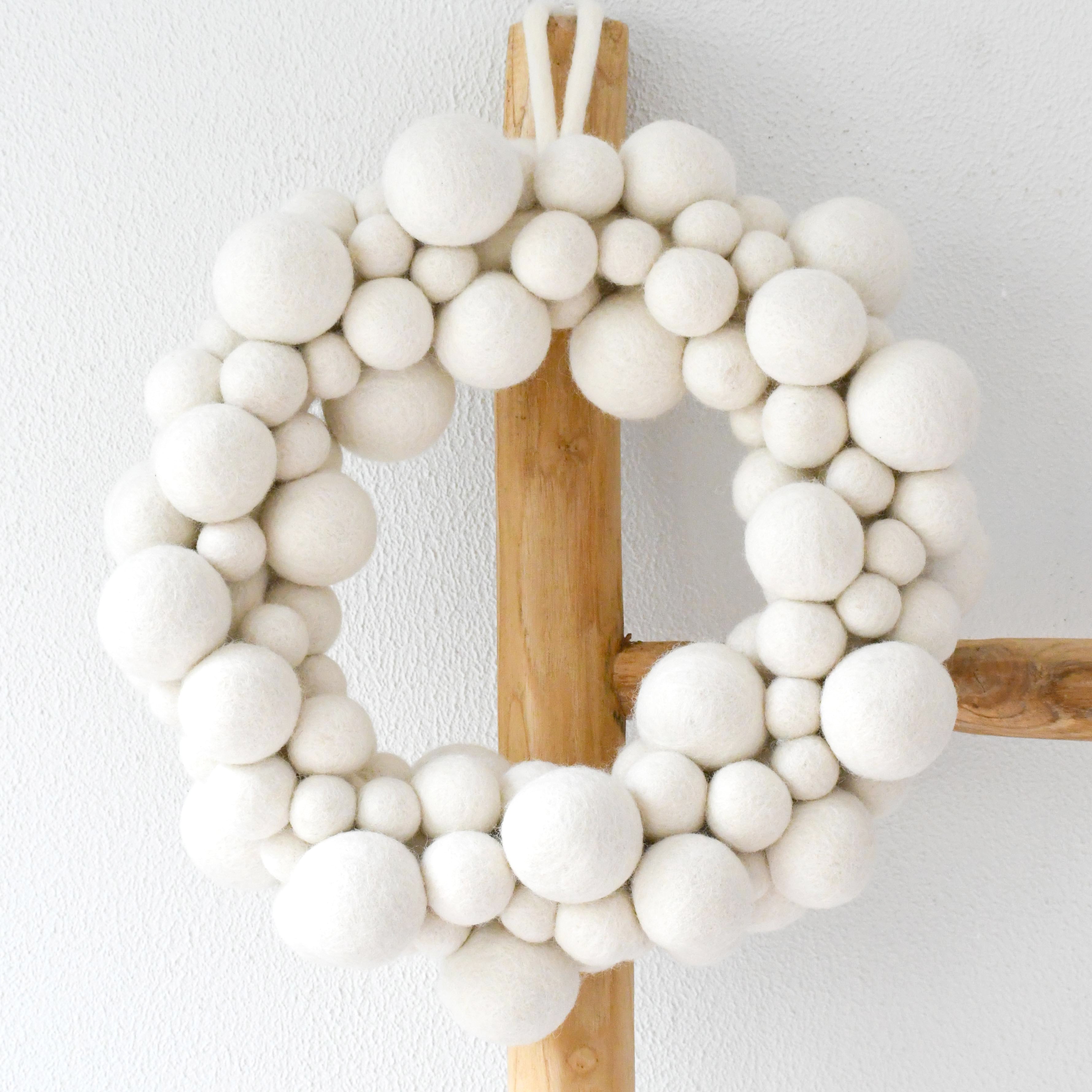 Felt Ball Wreath - White - Tara Treasures