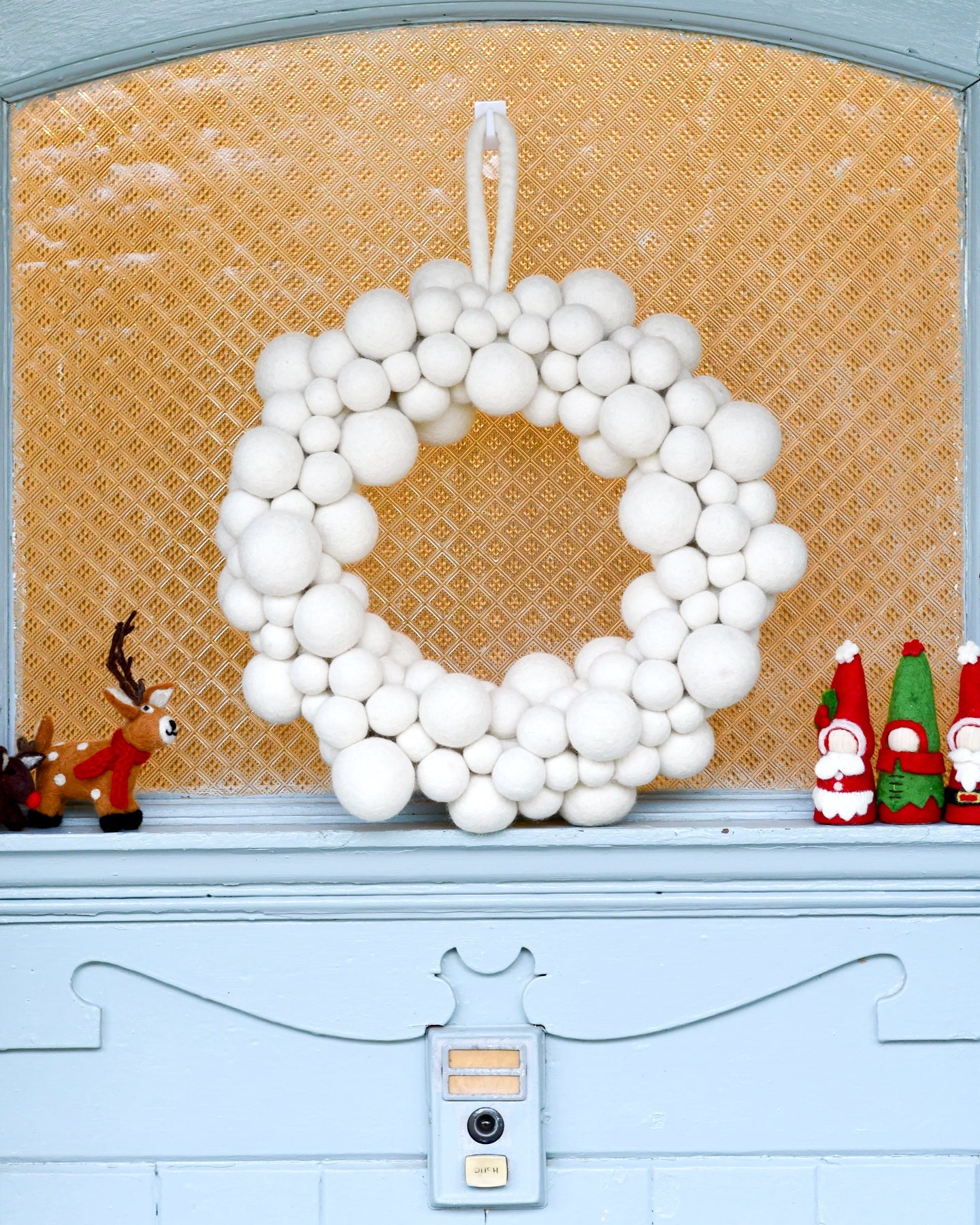 Felt Ball Wreath - White - Tara Treasures