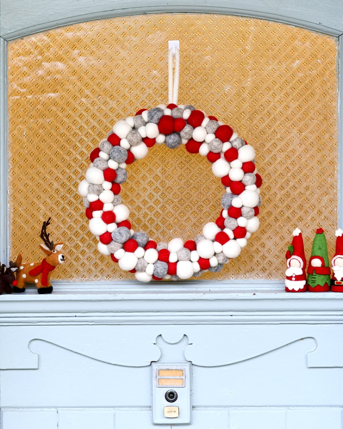 Felt Ball Wreath - Grey, White and Red - Tara Treasures