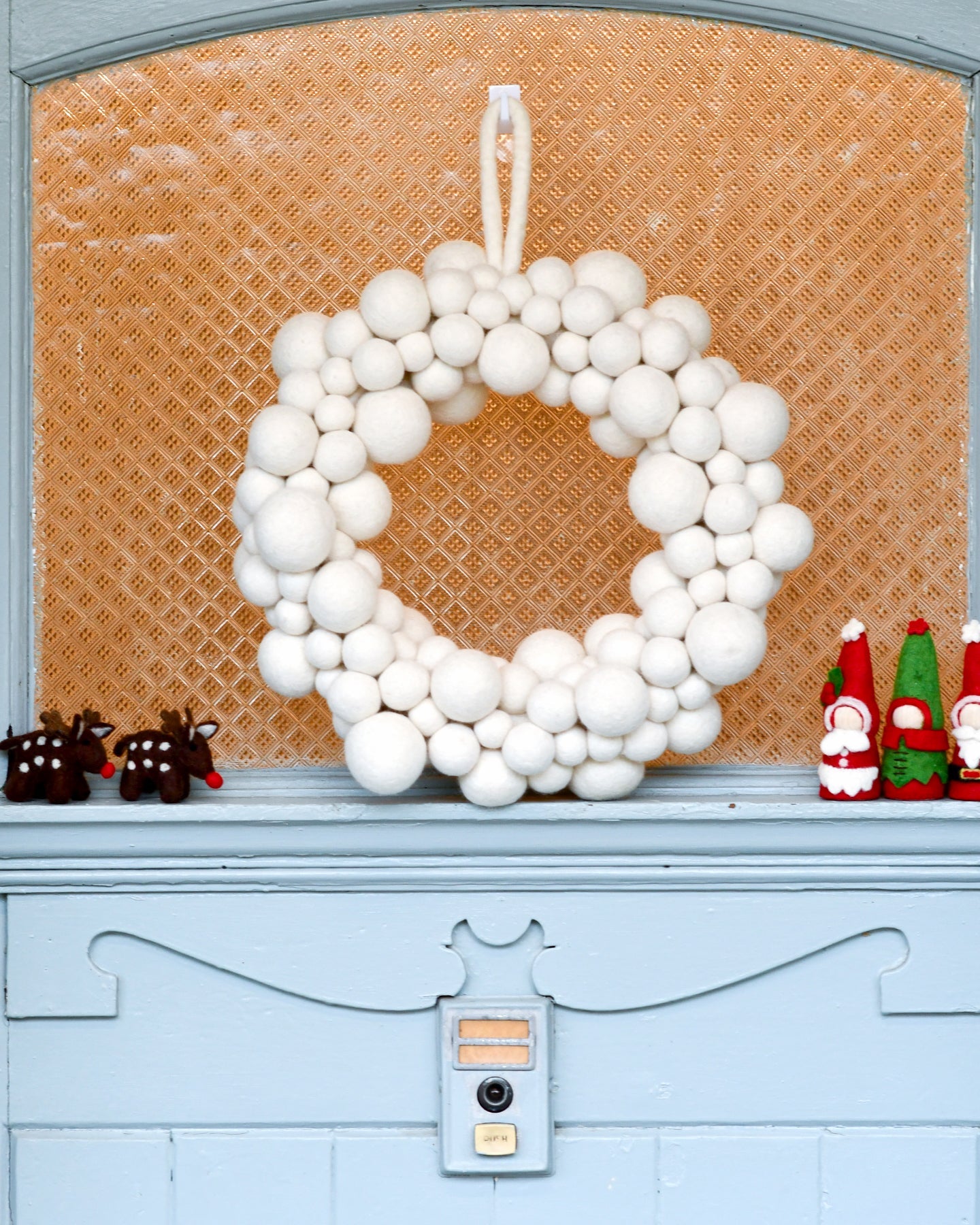 Felt Ball Wreath - White - Tara Treasures