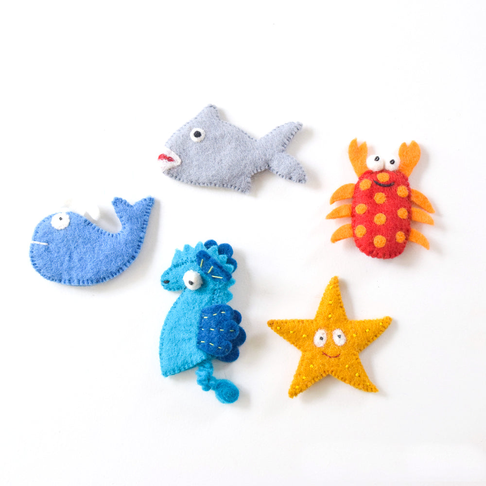 Ocean and Sea Creatures A, Finger Puppet Set - Tara Treasures