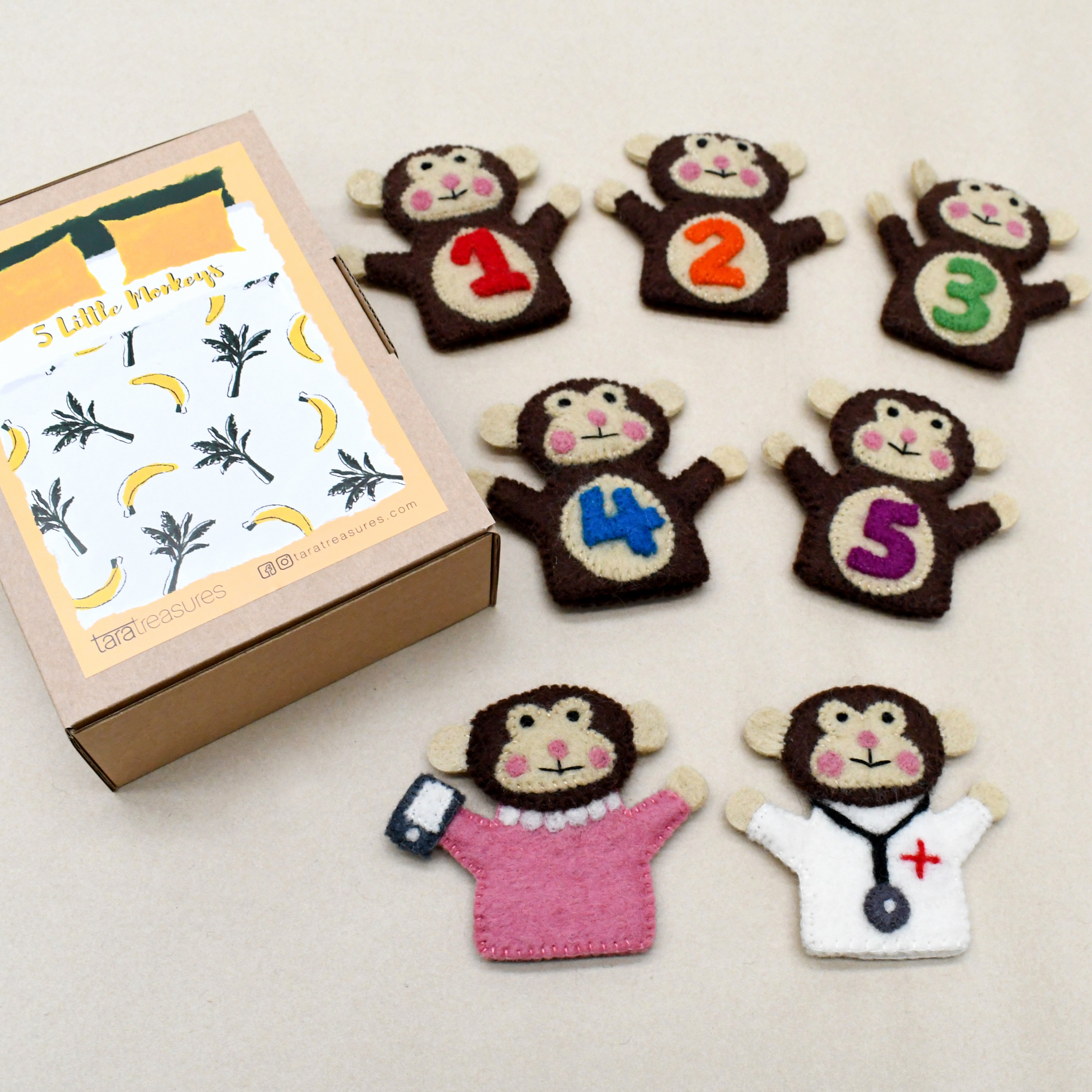 Five Little Monkeys, Finger Puppet Set - Tara Treasures