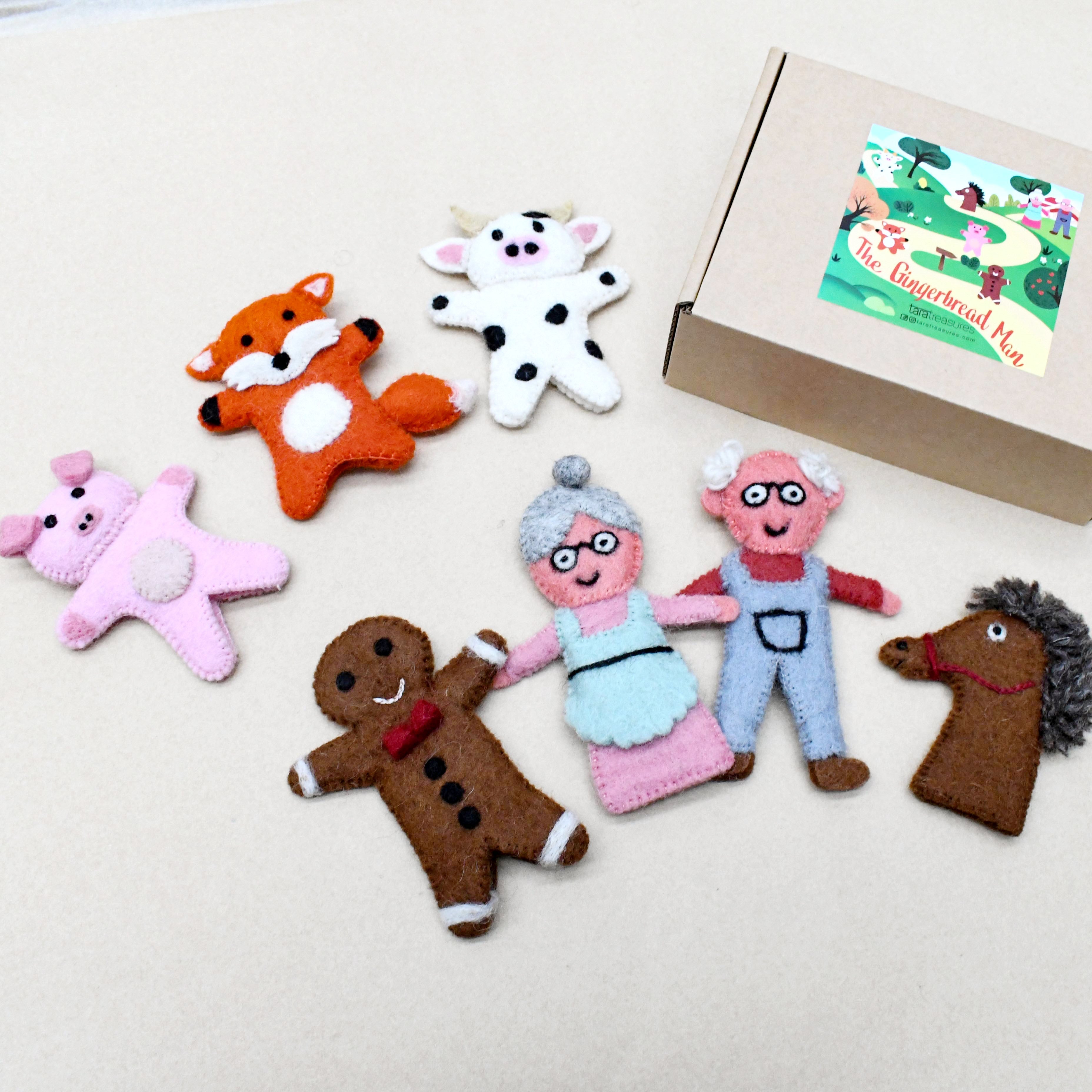 Gingerbread Man Story, Finger Puppet Set - Tara Treasures