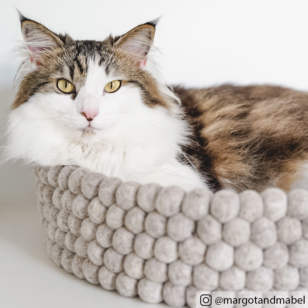 Light Grey Felt Ball Basket for Cats - Tara Treasures