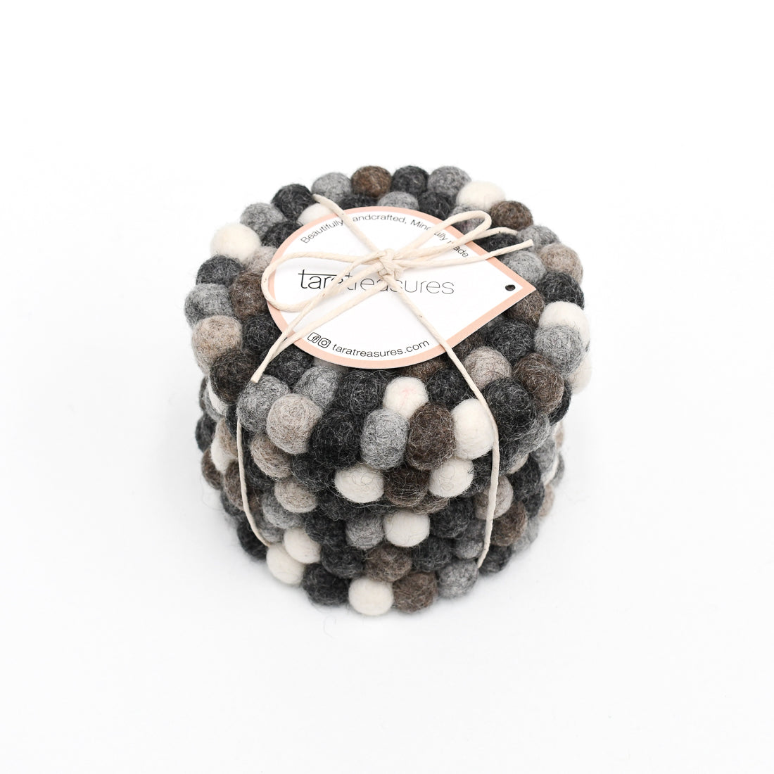 Felt Ball Cup Coasters - Grey Stones Bundle of 6 - Tara Treasures