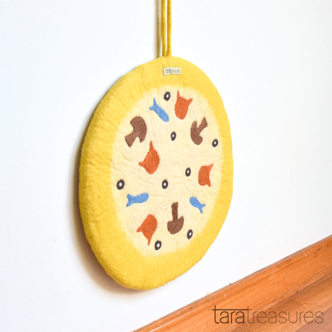 Felt and Jute Cat Scratcher - Yellow Pizza - Tara Treasures