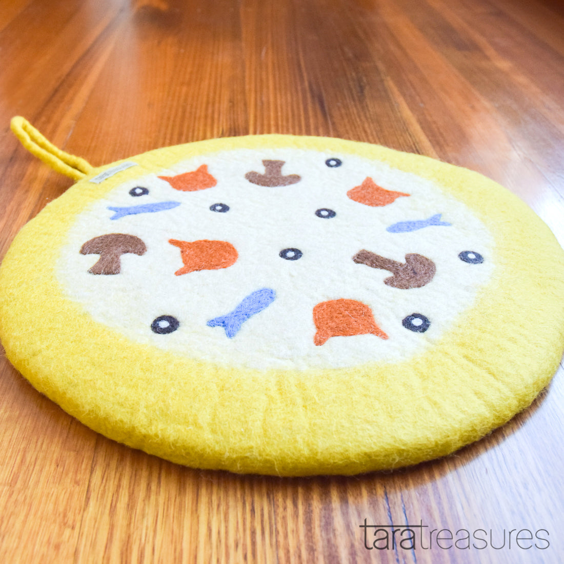 Felt and Jute Cat Scratcher - Yellow Pizza - Tara Treasures