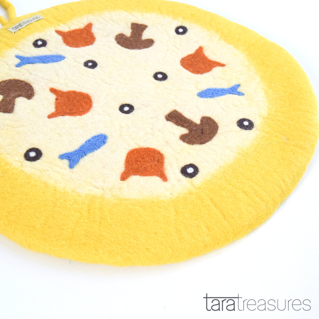 Felt and Jute Cat Scratcher - Yellow Pizza - Tara Treasures