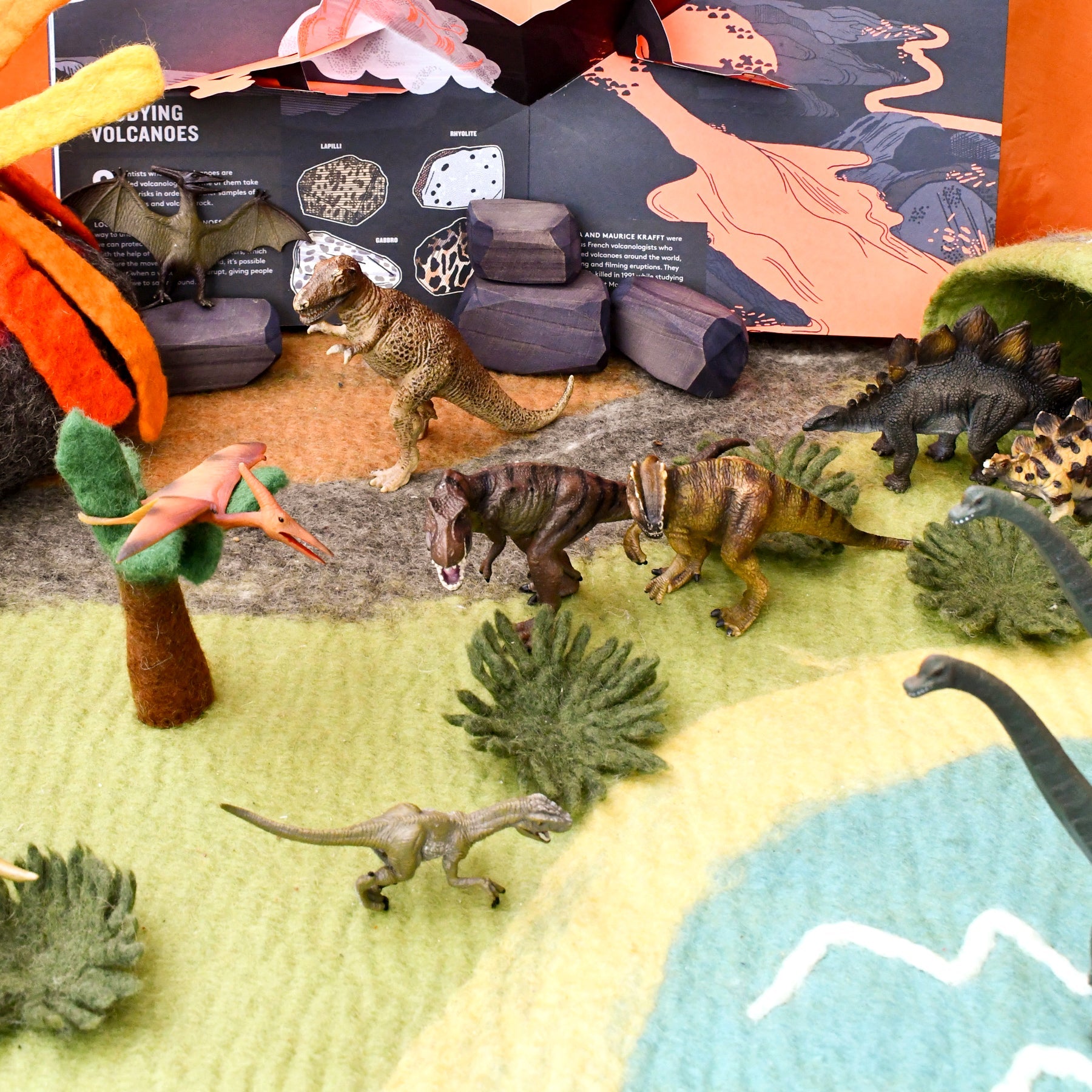 Large Dinosaur Land with Volcano Play Mat Playscape - Tara Treasures