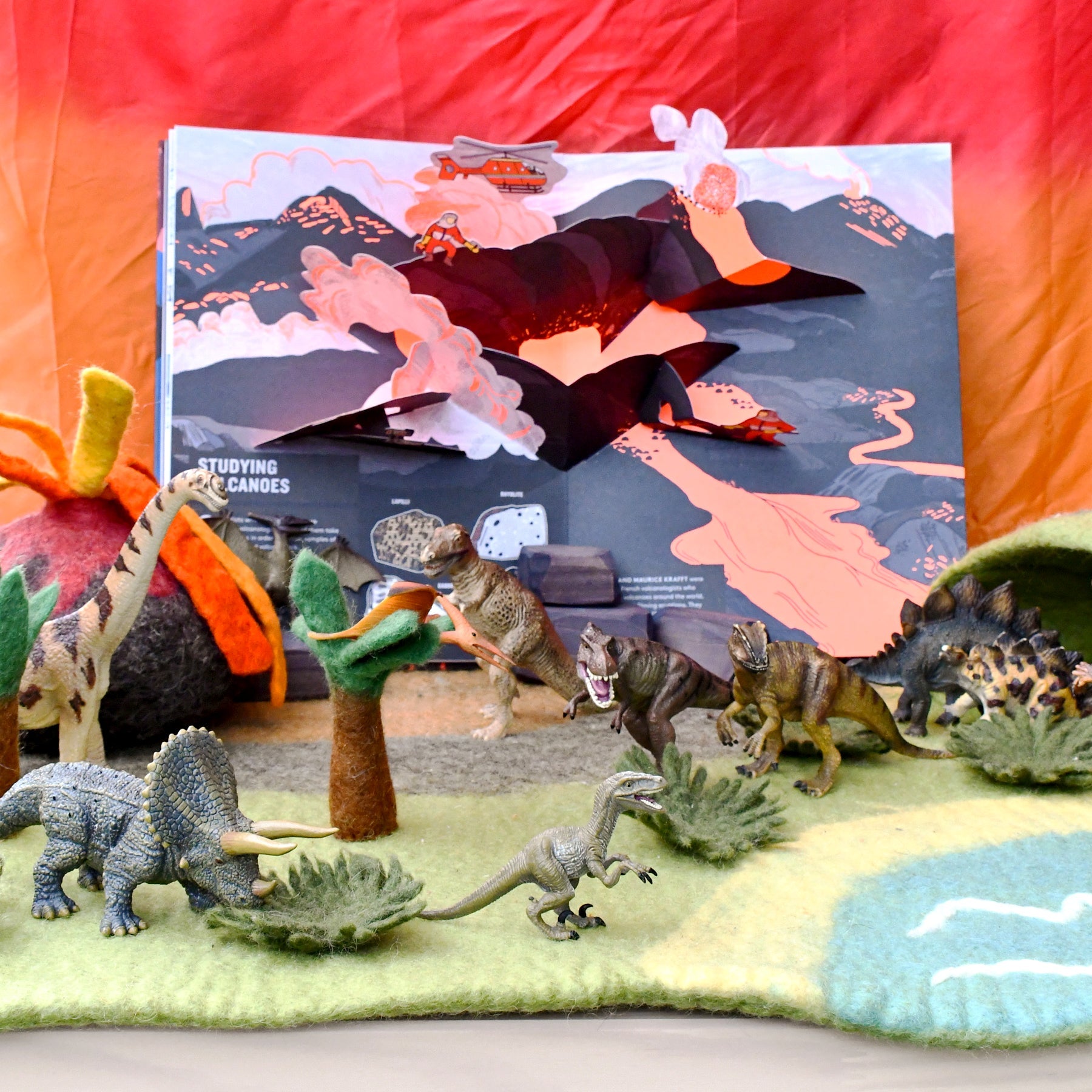 Large Dinosaur Land with Volcano Play Mat Playscape - Tara Treasures