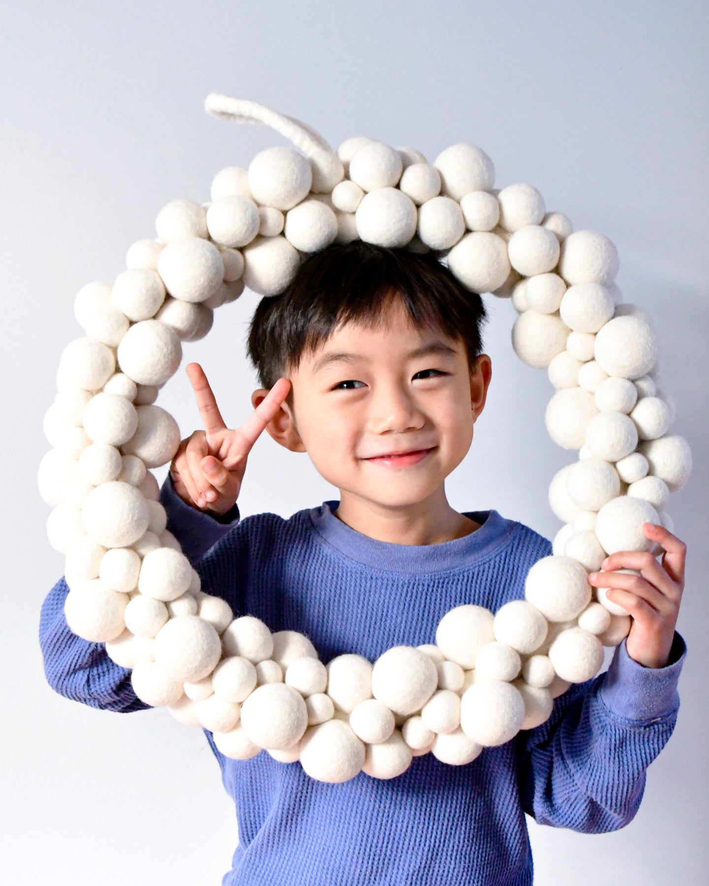 Large White Felt Ball Wreath (50cm)