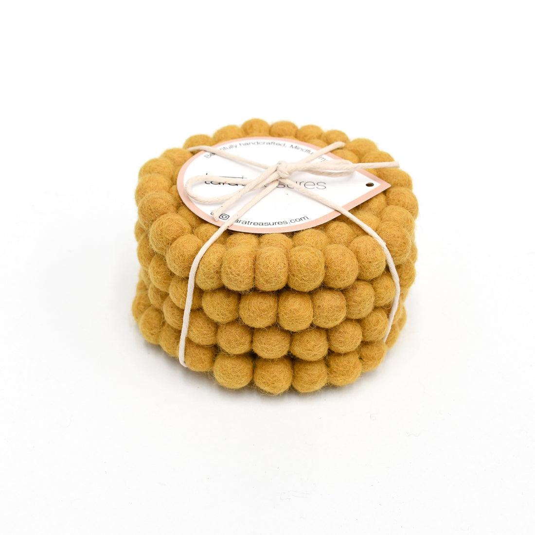 Felt Ball Cup Coasters - Mustard Yellow Bundle of 4 - Tara Treasures