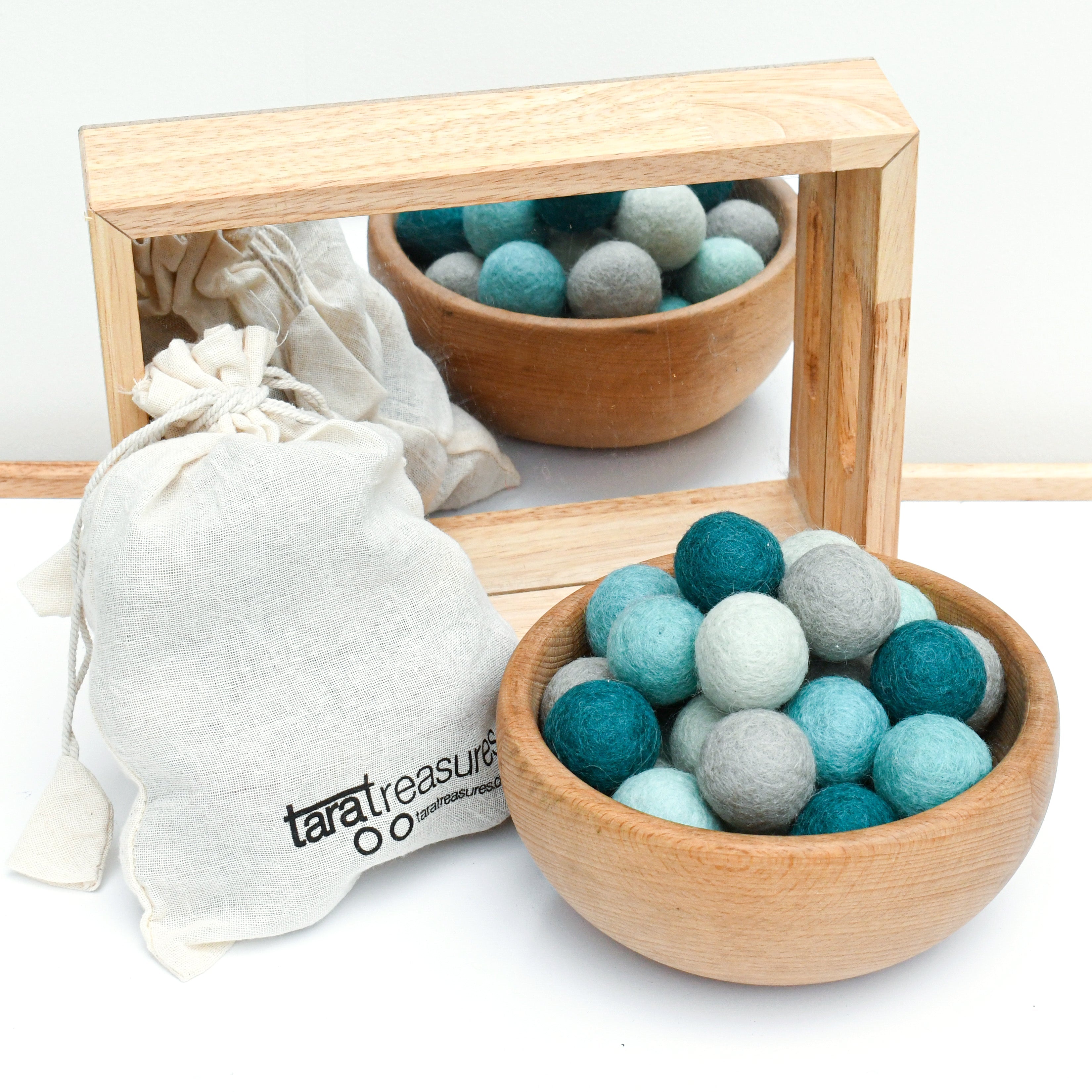 Wool Felt Balls in a Pouch - Blue Tones 3cm 30 balls - Tara Treasures