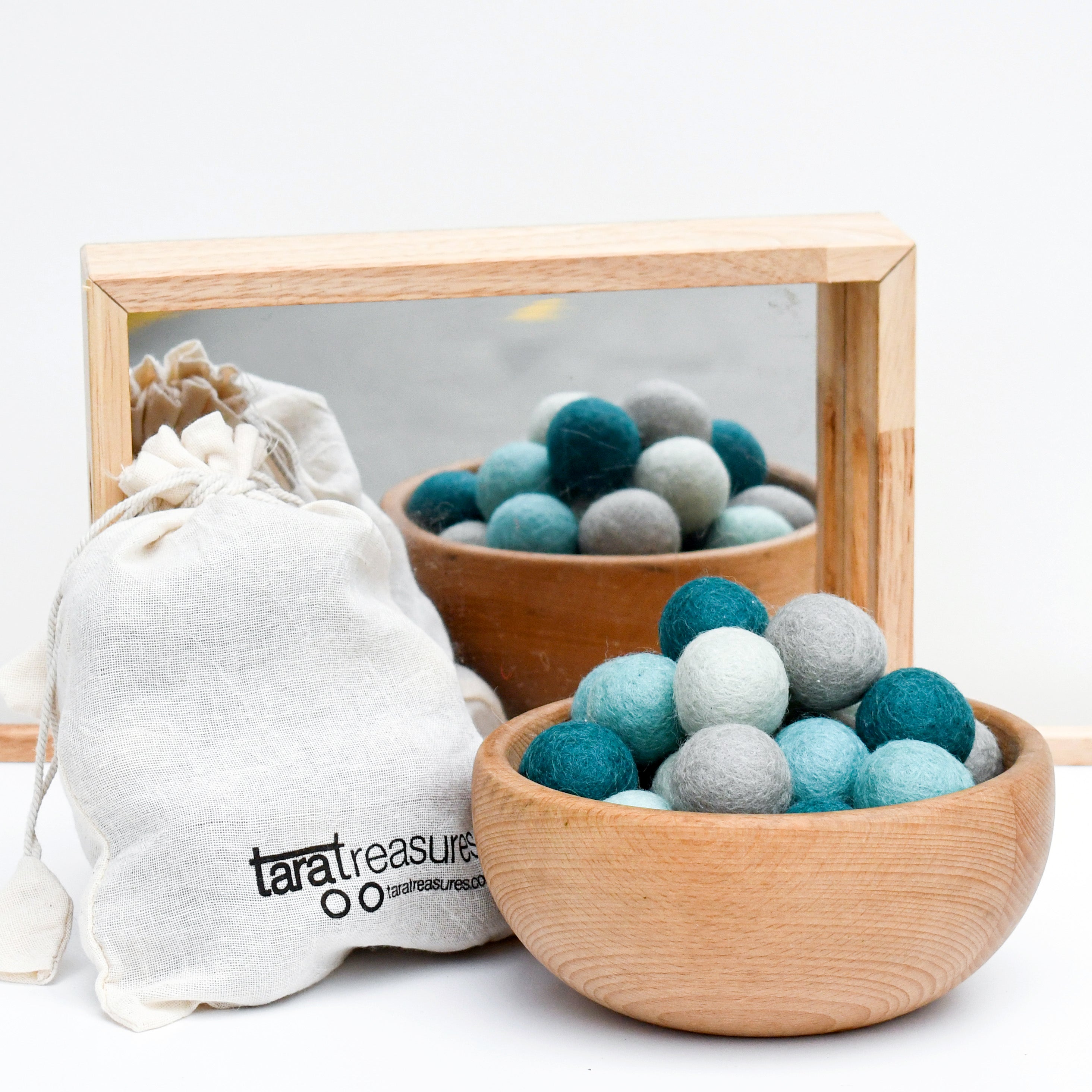 Wool Felt Balls in a Pouch - Blue Tones 3cm 30 balls - Tara Treasures