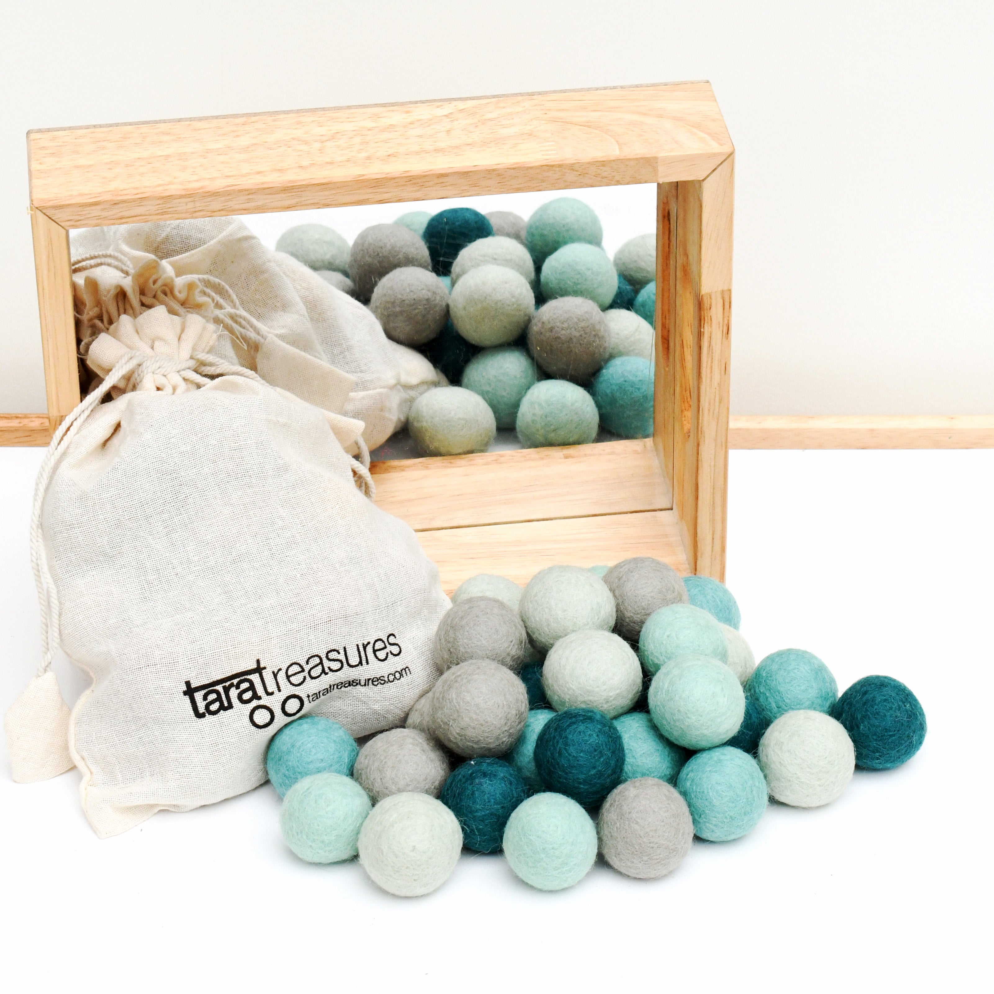 Wool Felt Balls in a Pouch - Blue Tones 3cm 30 balls - Tara Treasures