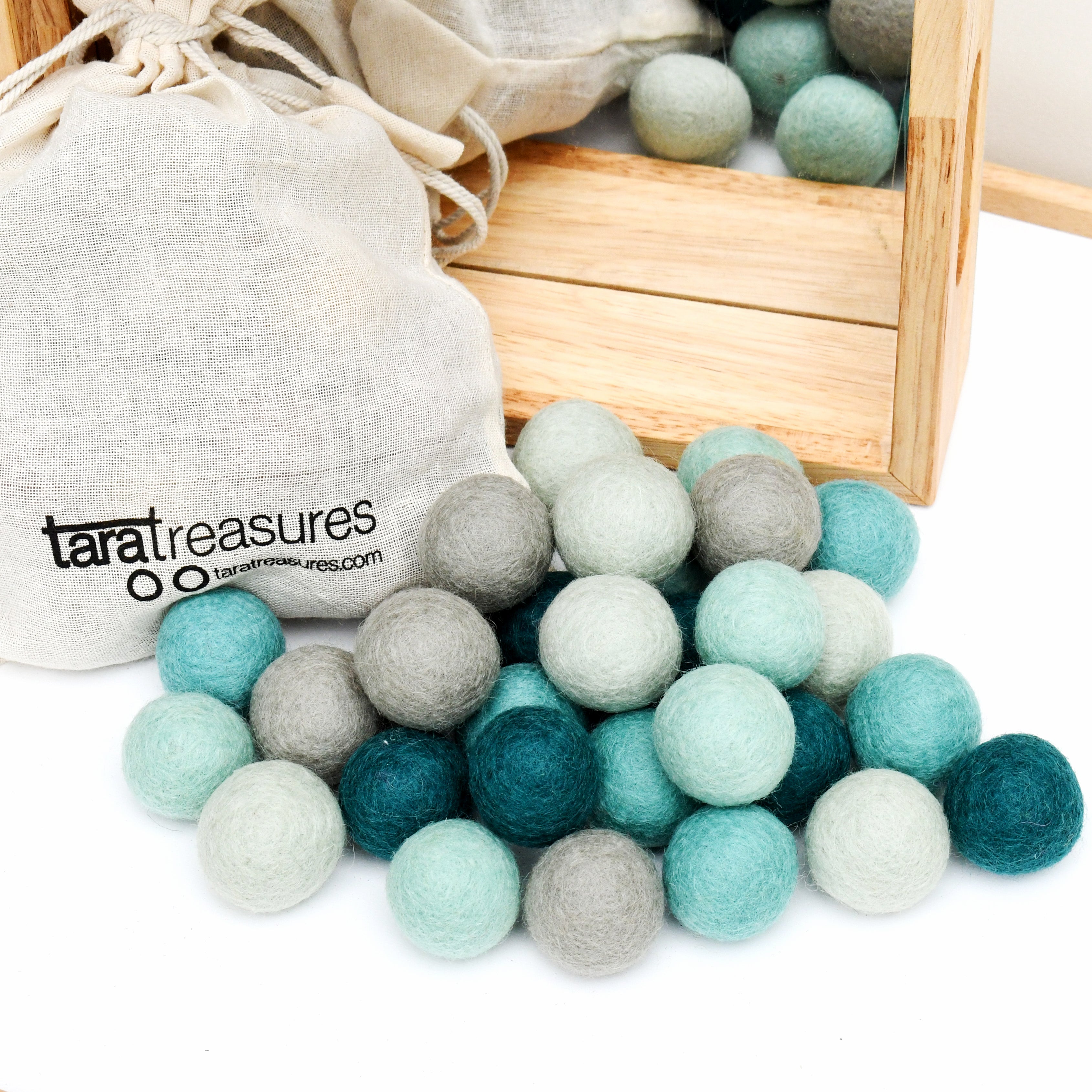 Wool Felt Balls in a Pouch - Blue Tones 3cm 30 balls - Tara Treasures