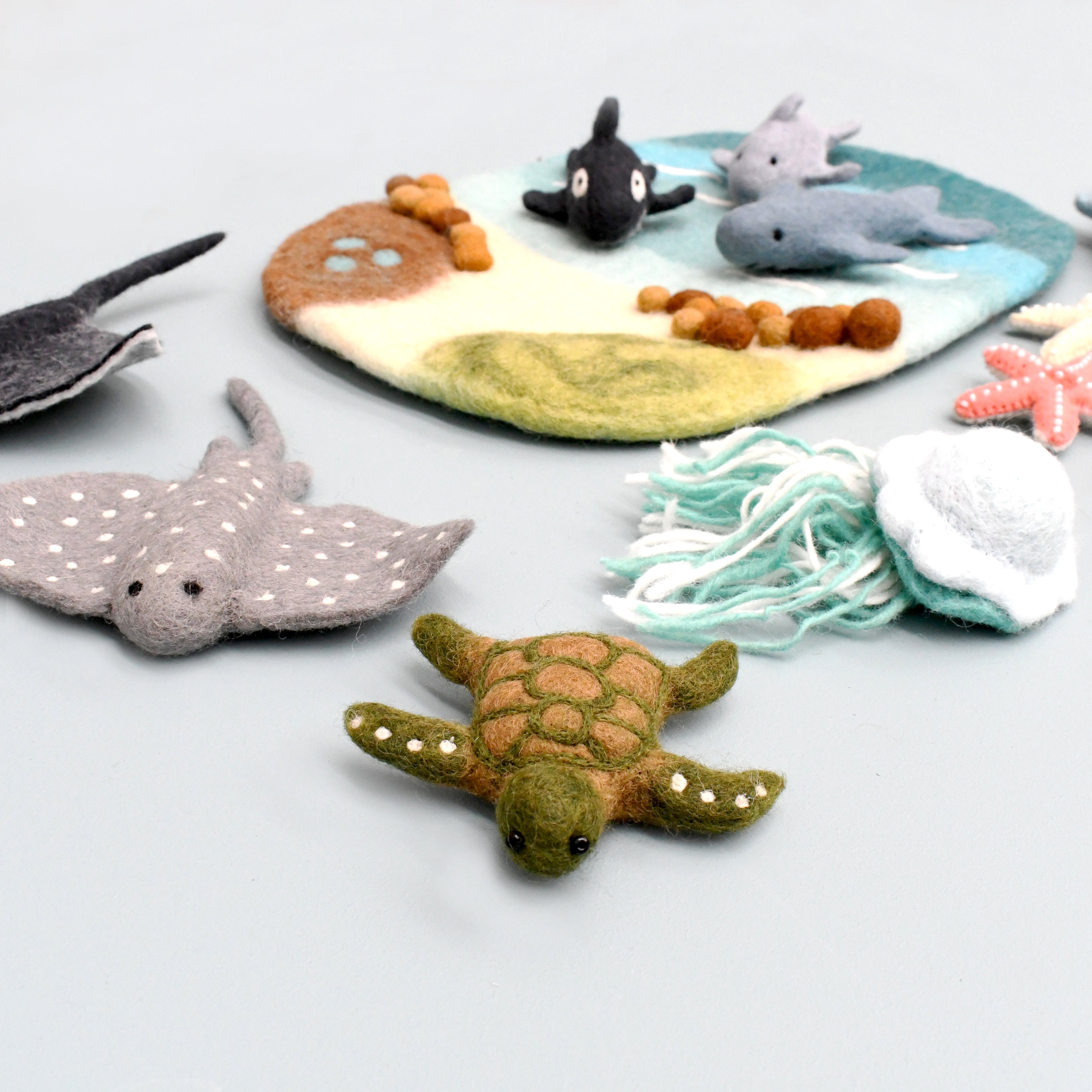 Felt Sea Reef Creatures Toys - Manta Ray, Eagle Ray and Green Sea Turtle - Tara Treasures