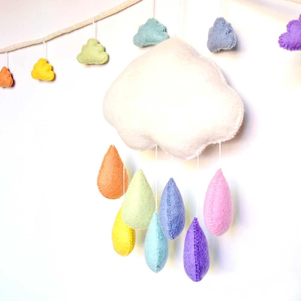 Cloud Nursery Mobile - Pastel Rainbow Raindrops - Tara Treasures