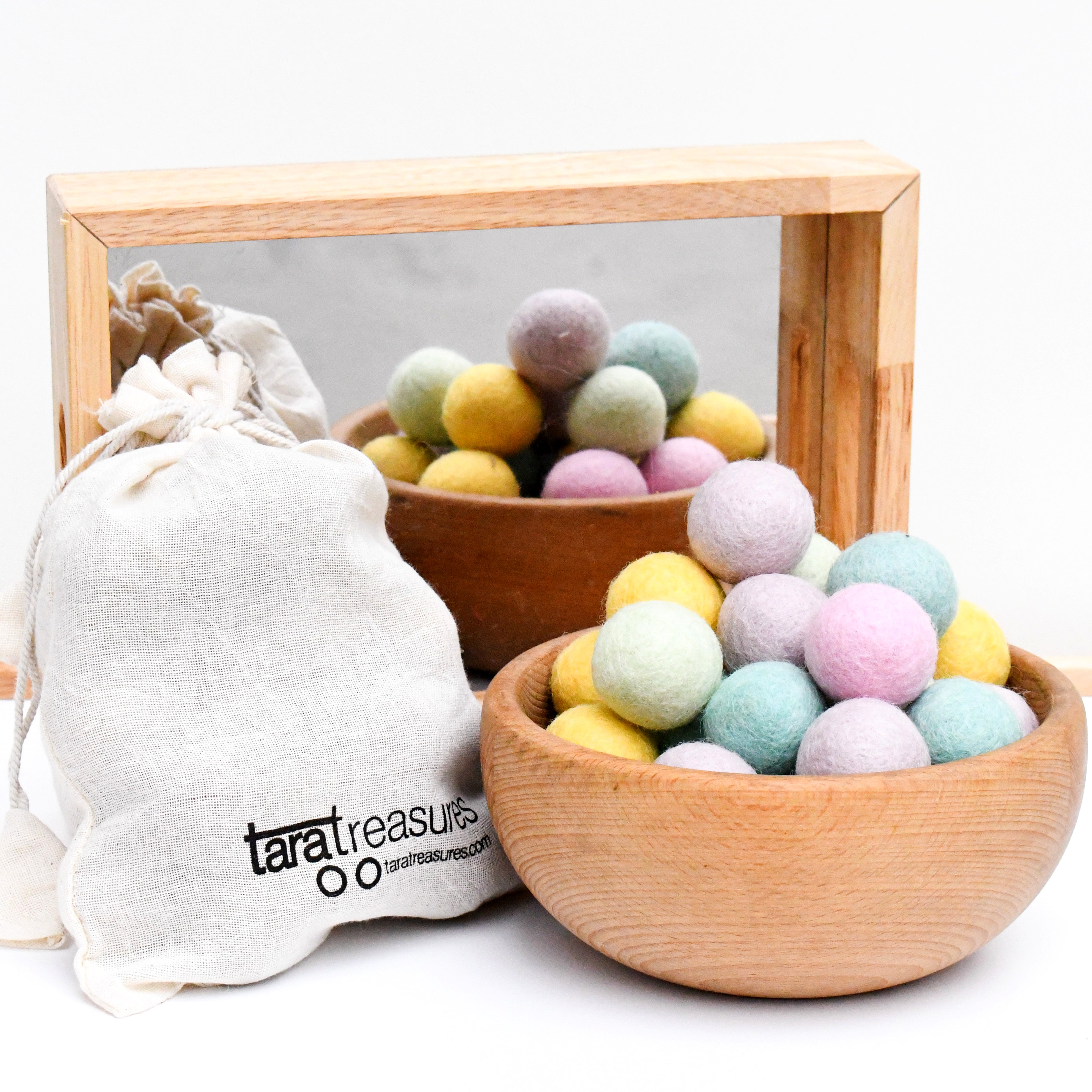 Wool Felt Balls in a Pouch - Pastel Colours 3cm 30 balls - Tara Treasures