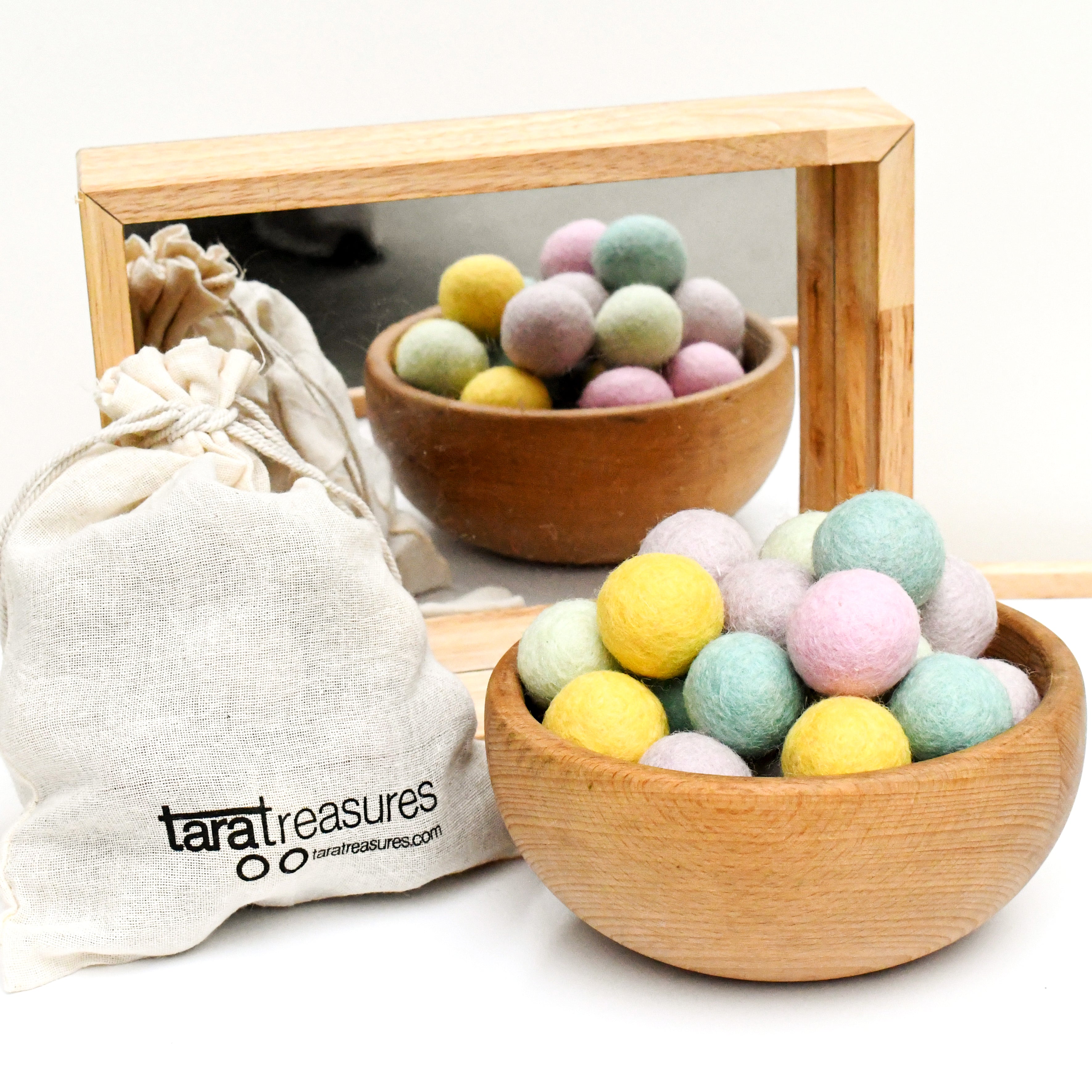 Wool Felt Balls in a Pouch - Pastel Colours 3cm 30 balls - Tara Treasures