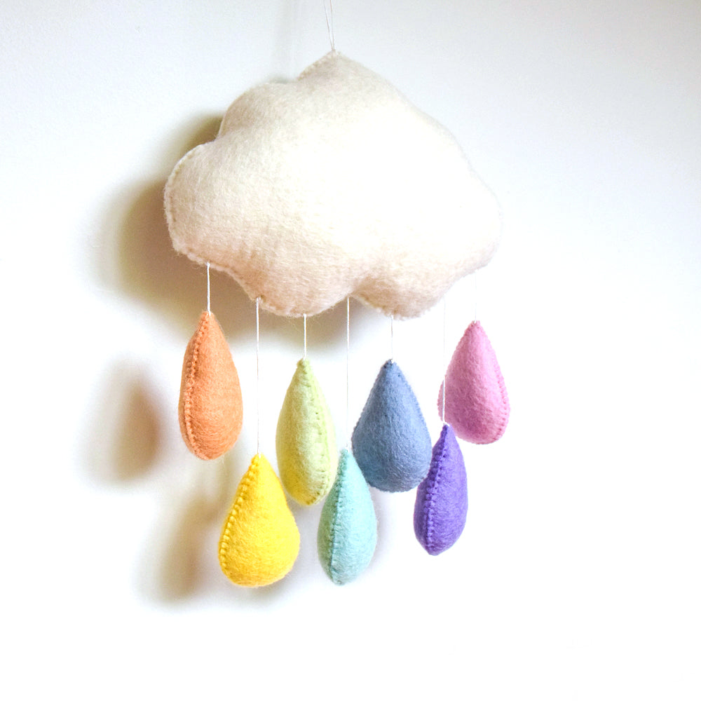 Cloud Nursery Mobile - Pastel Rainbow Raindrops - Tara Treasures