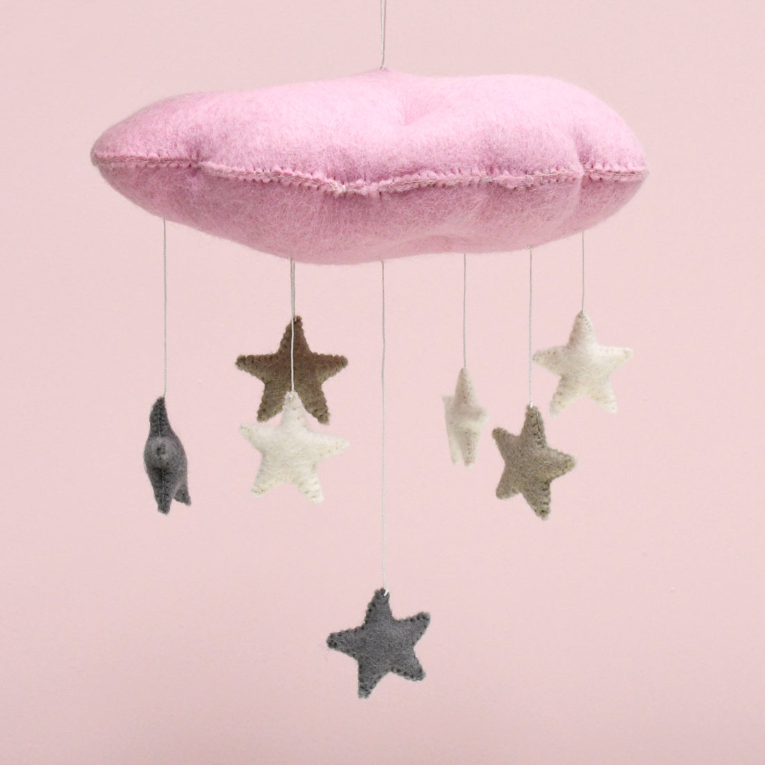 Cloud Nursery Mobile with Stars - 3D Pink - Tara Treasures